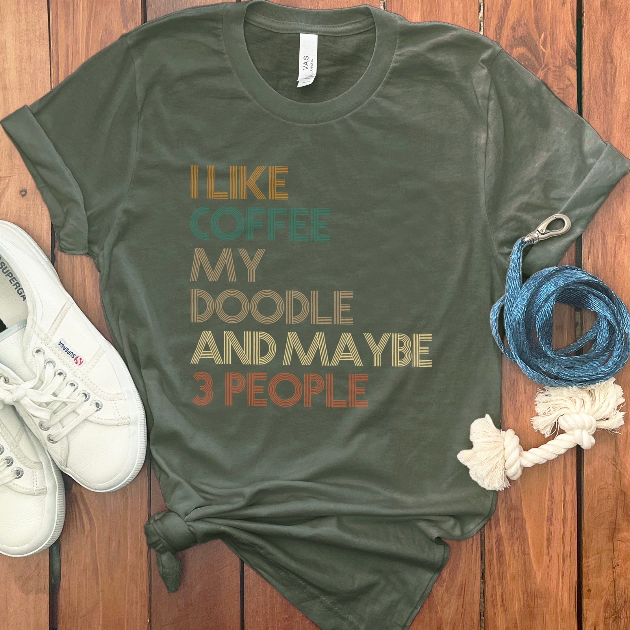 Doodle Three People T-Shirt in Military Green / S by Puppy Jo