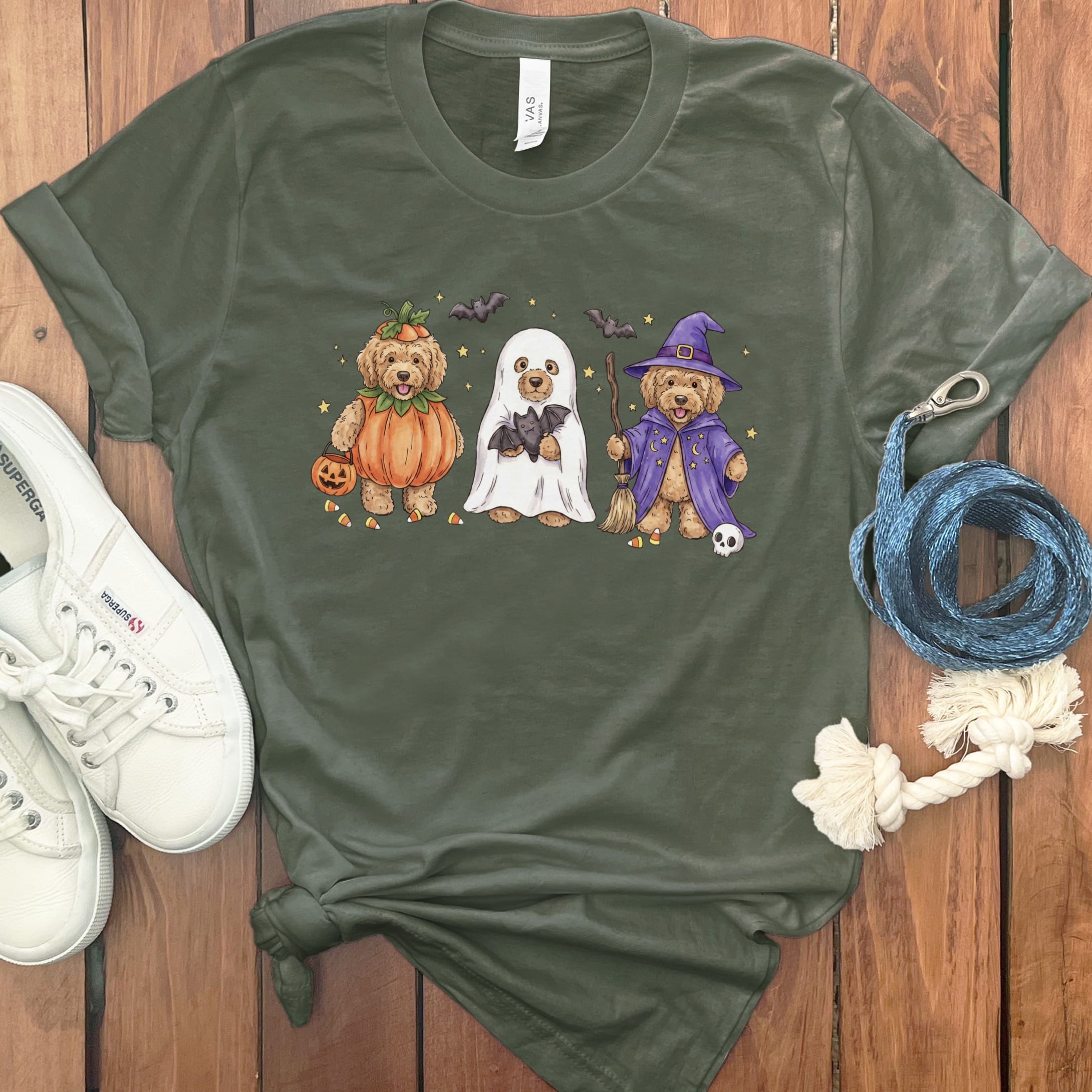 Doodle Trick or Treat T-Shirt in Military Green / S by Puppy Jo