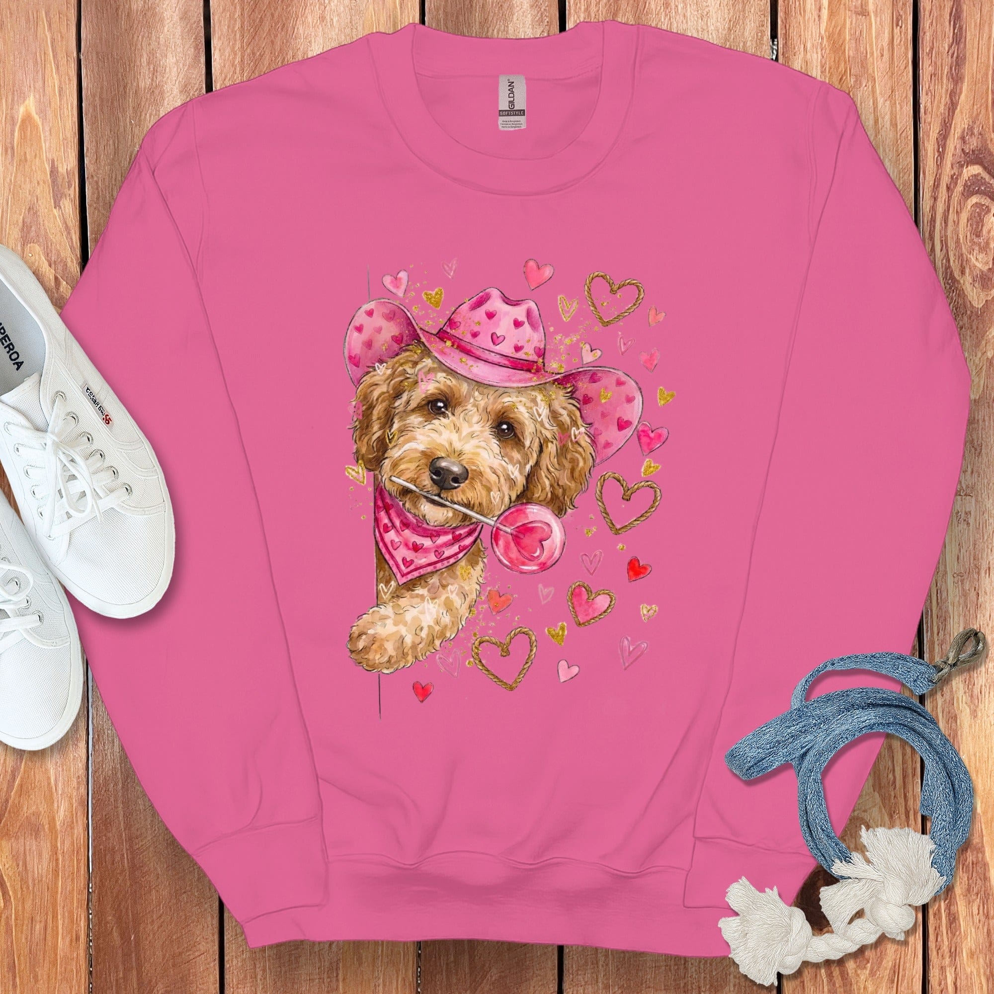 Doodle Valentine Cowboy Sweatshirt in Heliconia / S by Puppy Jo