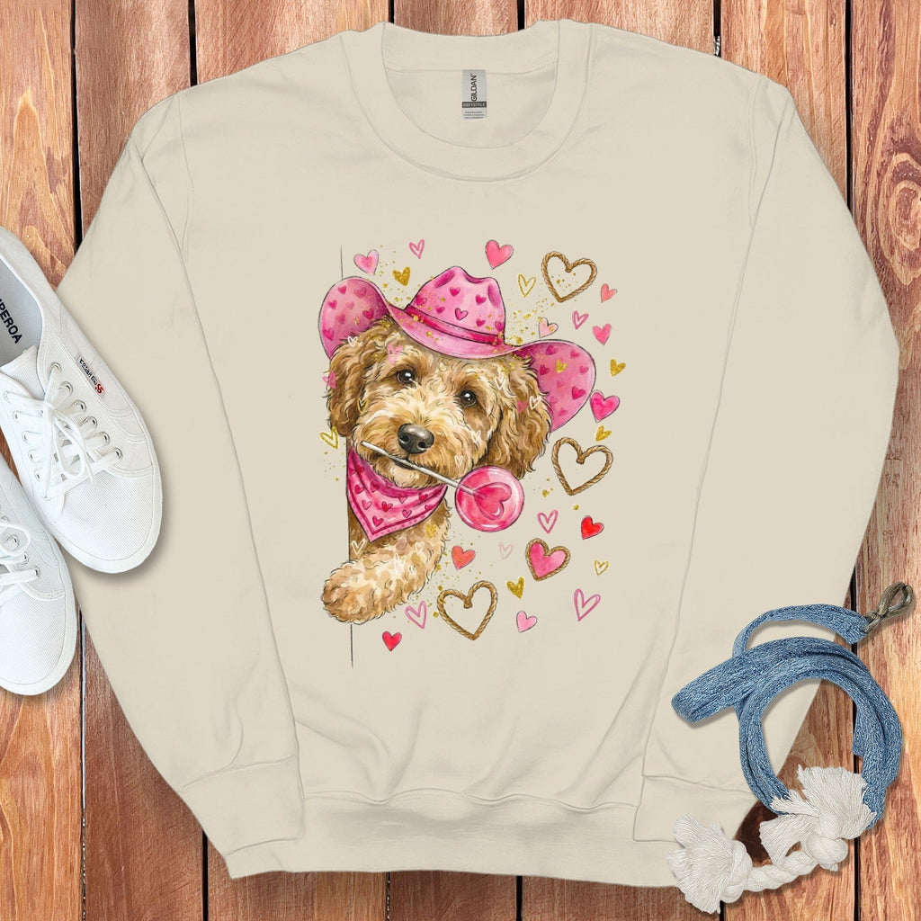 Doodle Valentine Cowboy Sweatshirt in Sand / S by Puppy Jo