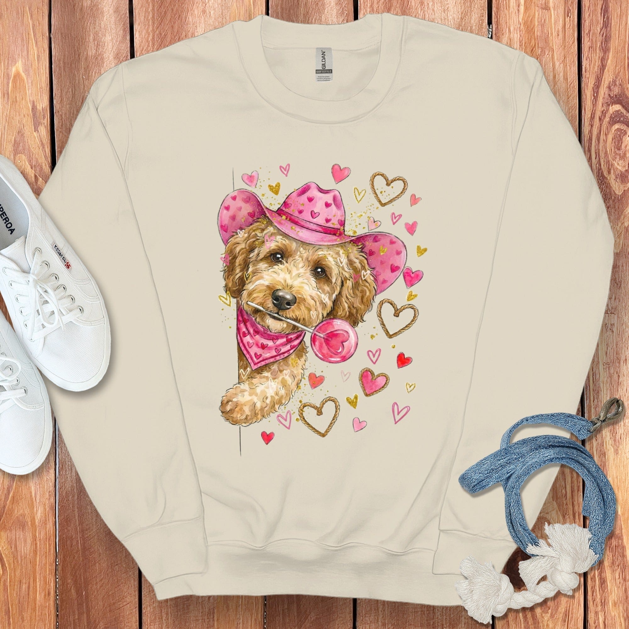 Doodle Valentine Cowboy Sweatshirt in Sand / S by Puppy Jo