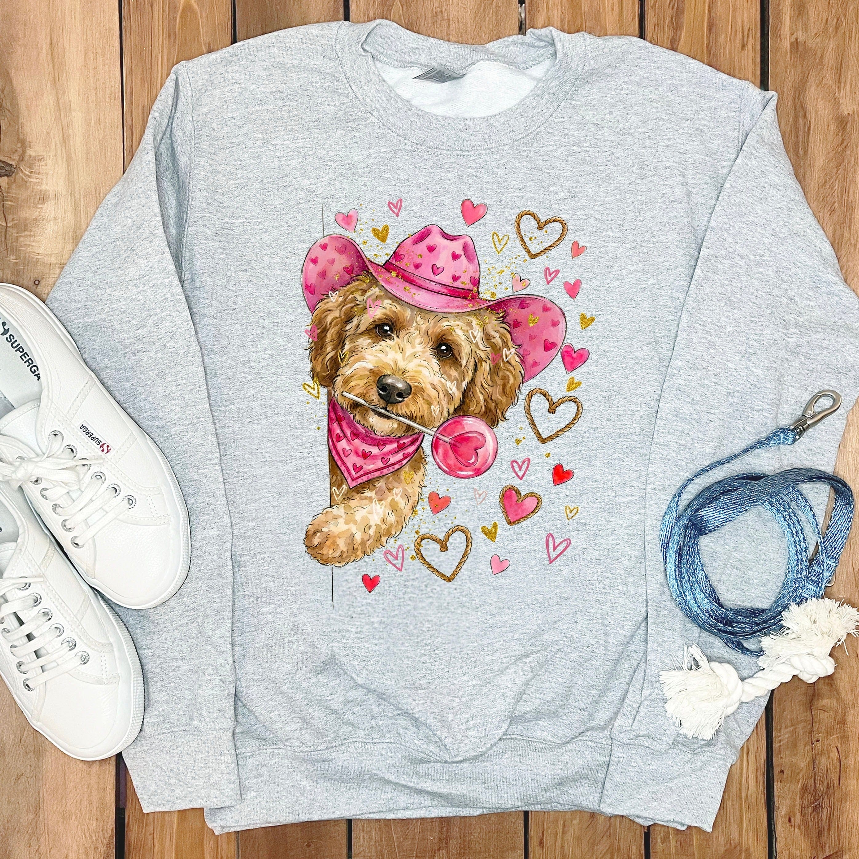 Doodle Valentine Cowboy Sweatshirt in Sport Grey / S by Puppy Jo