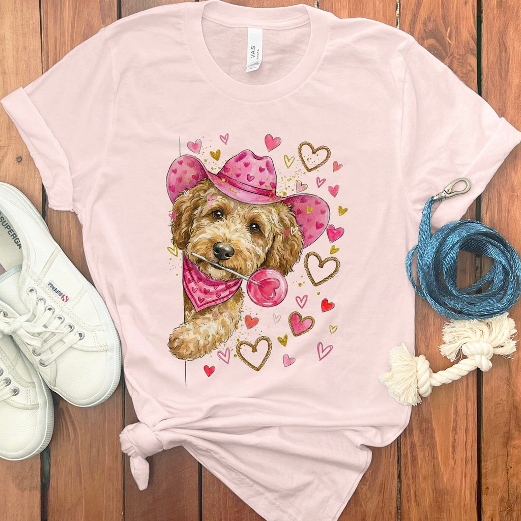 Doodle Valentine Cowboy T-Shirt in Soft Pink / S by Puppy Jo
