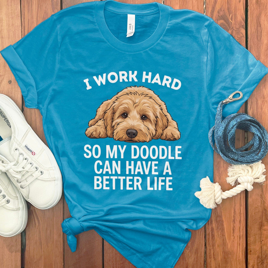 Doodle Work Hard T-Shirt in Aqua / S by Puppy Jo