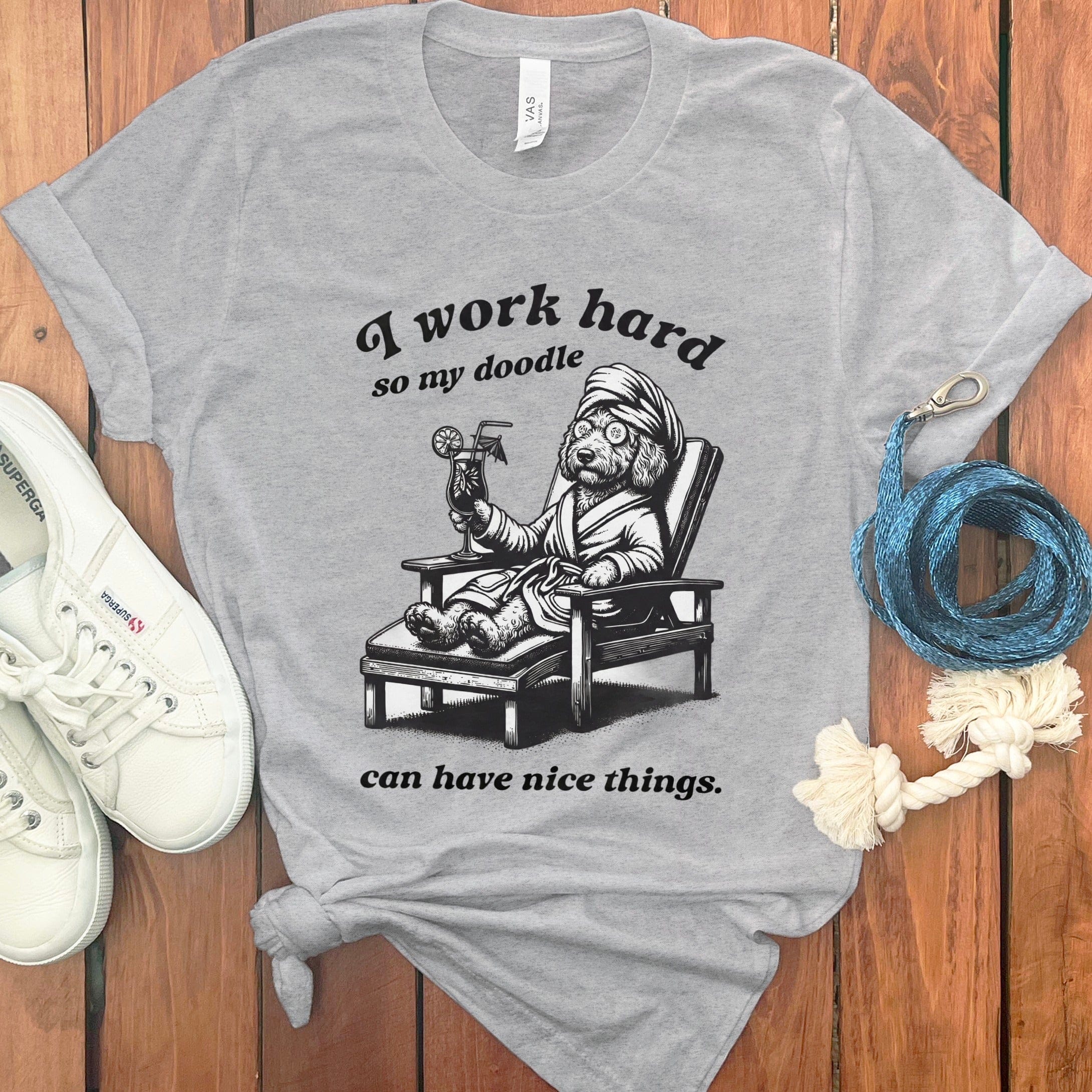 Doodle Work Hard T-Shirt in Athletic Heather / S by Puppy Jo