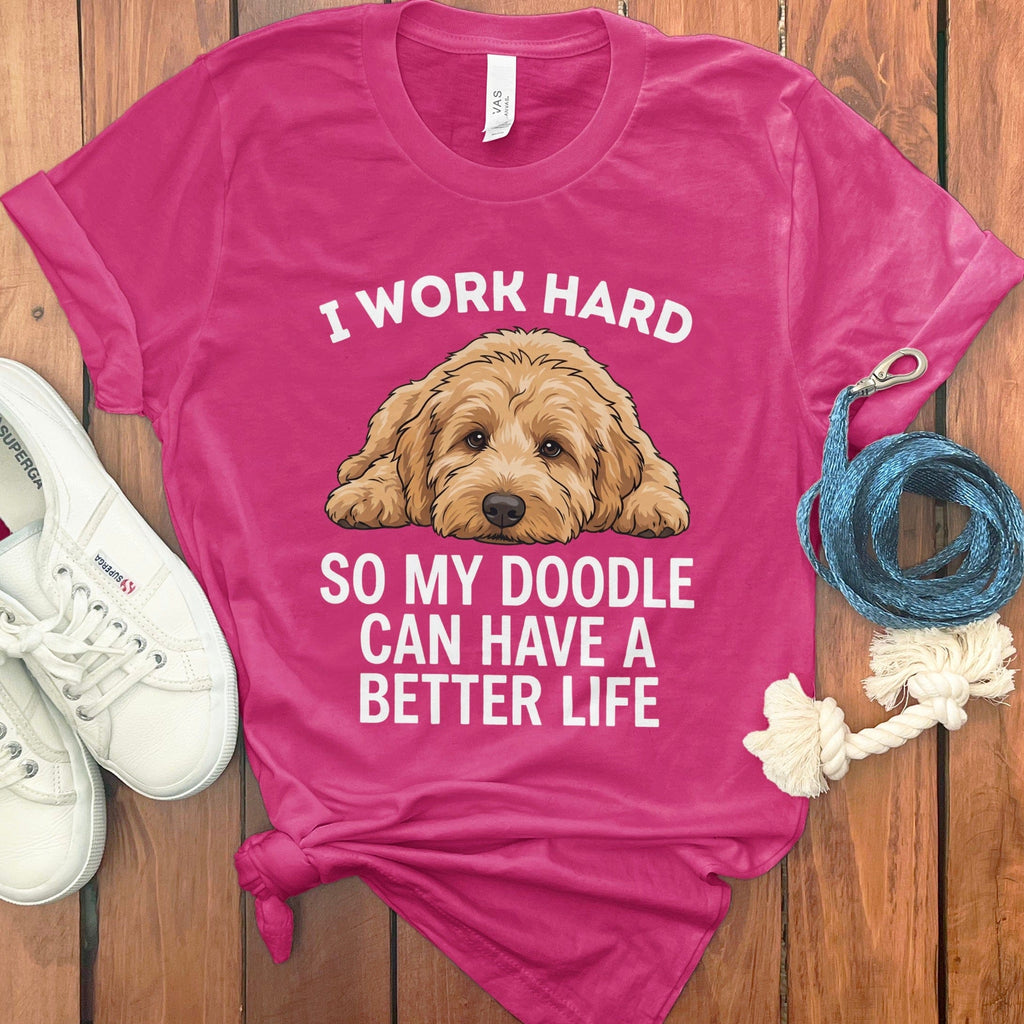 Doodle Work Hard T-Shirt in Charity Pink / S by Puppy Jo