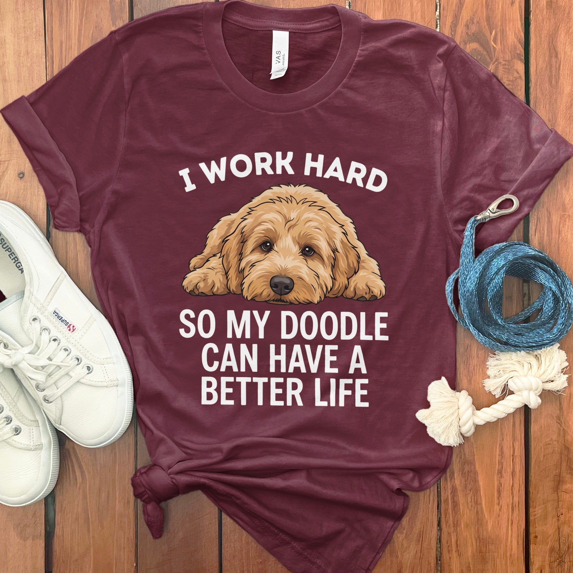 Doodle Work Hard T-Shirt in Maroon / S by Puppy Jo