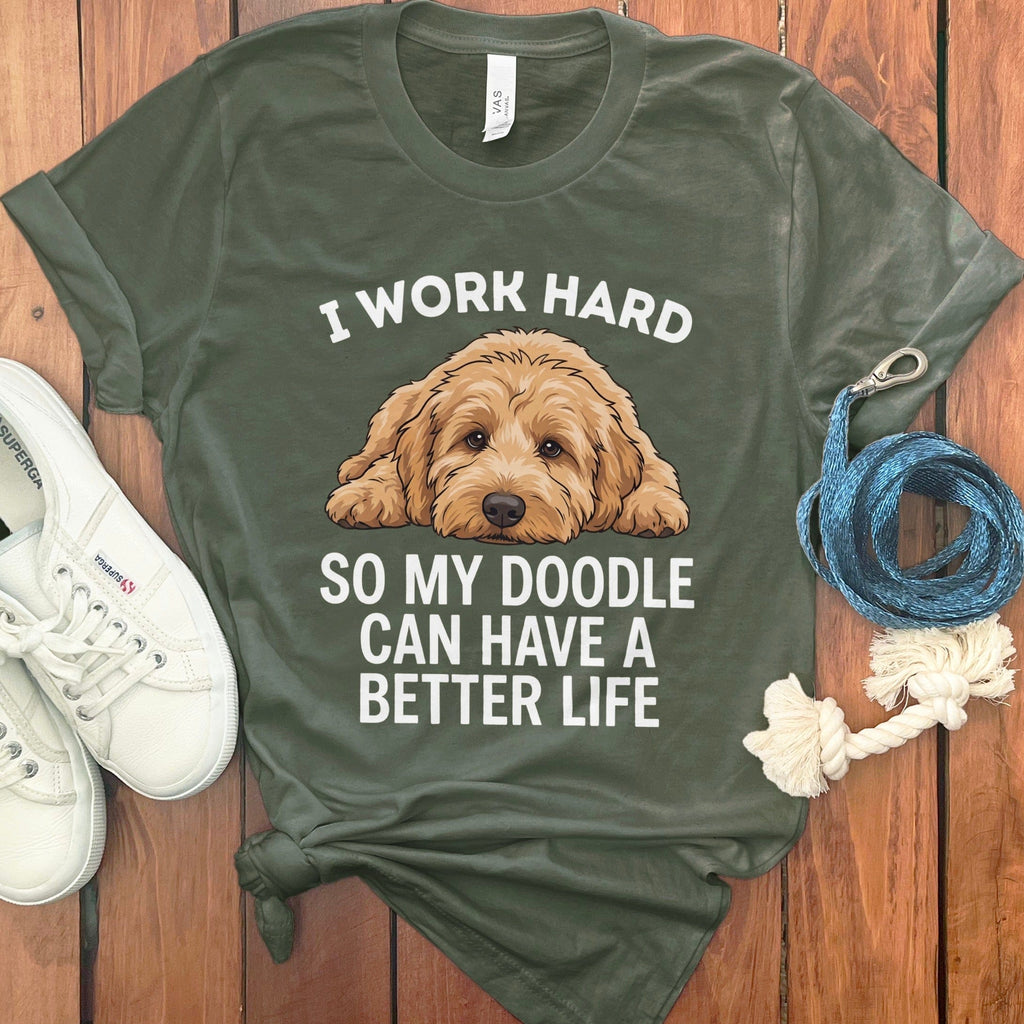 Doodle Work Hard T-Shirt in Military Green / S by Puppy Jo
