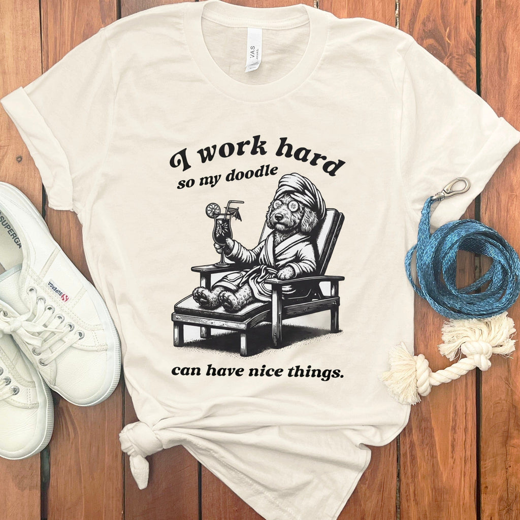 Doodle Work Hard T-Shirt in Natural / S by Puppy Jo