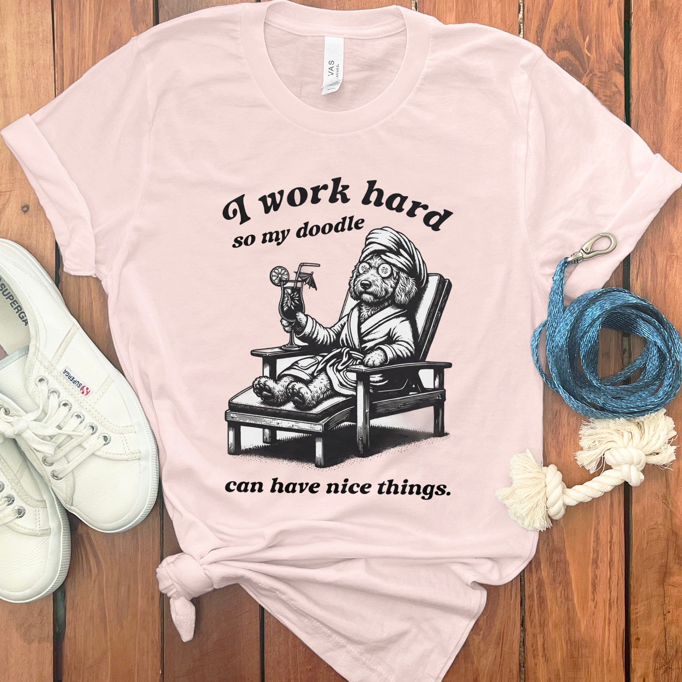 Doodle Work Hard T-Shirt in Soft Pink / S by Puppy Jo