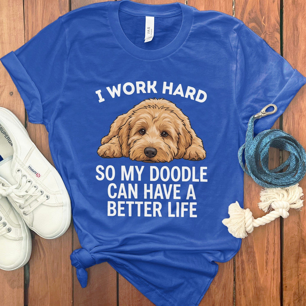 Doodle Work Hard T-Shirt in True Royal / S by Puppy Jo