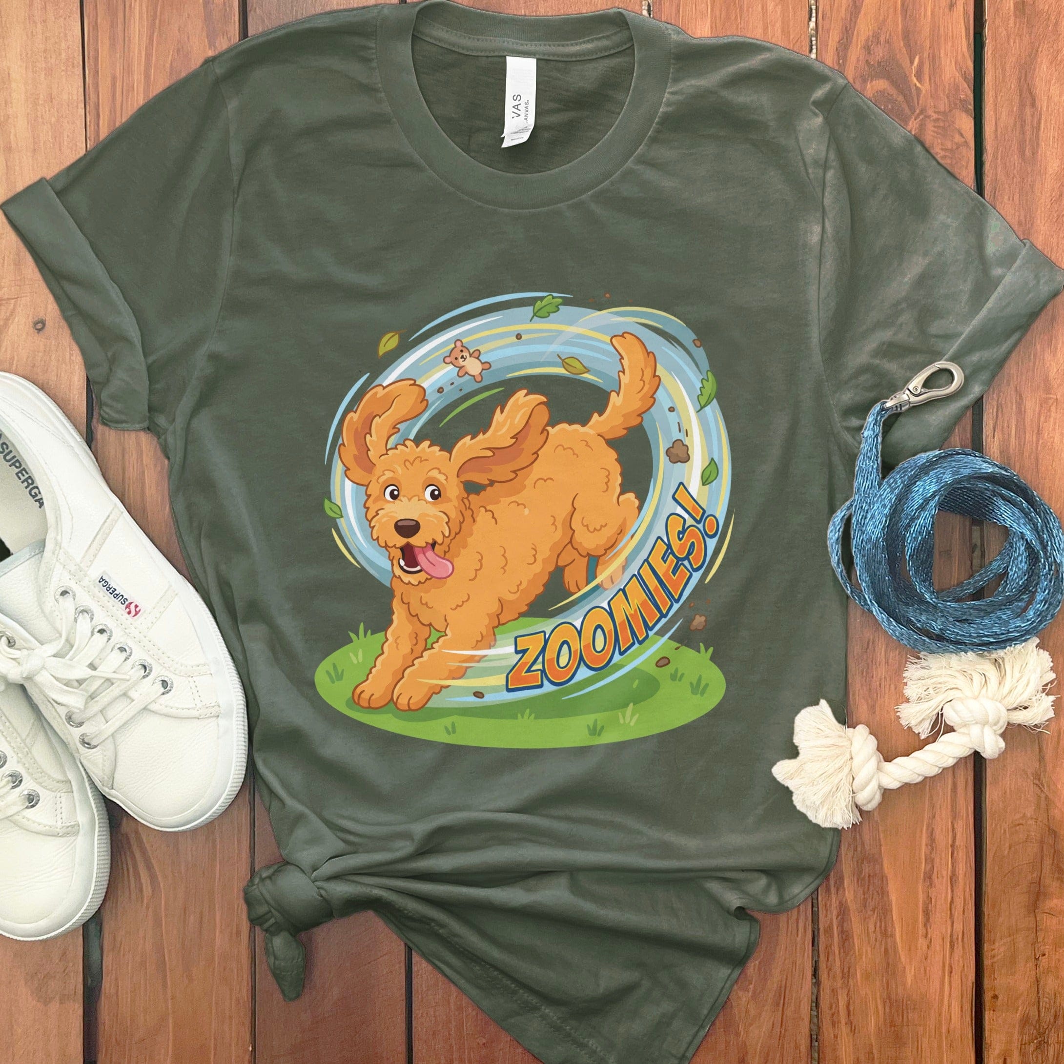 Doodle Zoomies T-Shirt in Military Green / S by Puppy Jo