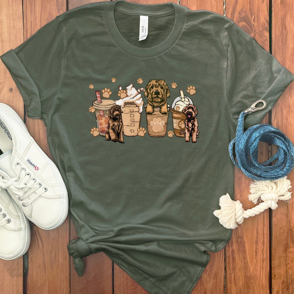 Doodles and Coffee T-Shirt in Military Green / S by Puppy Jo