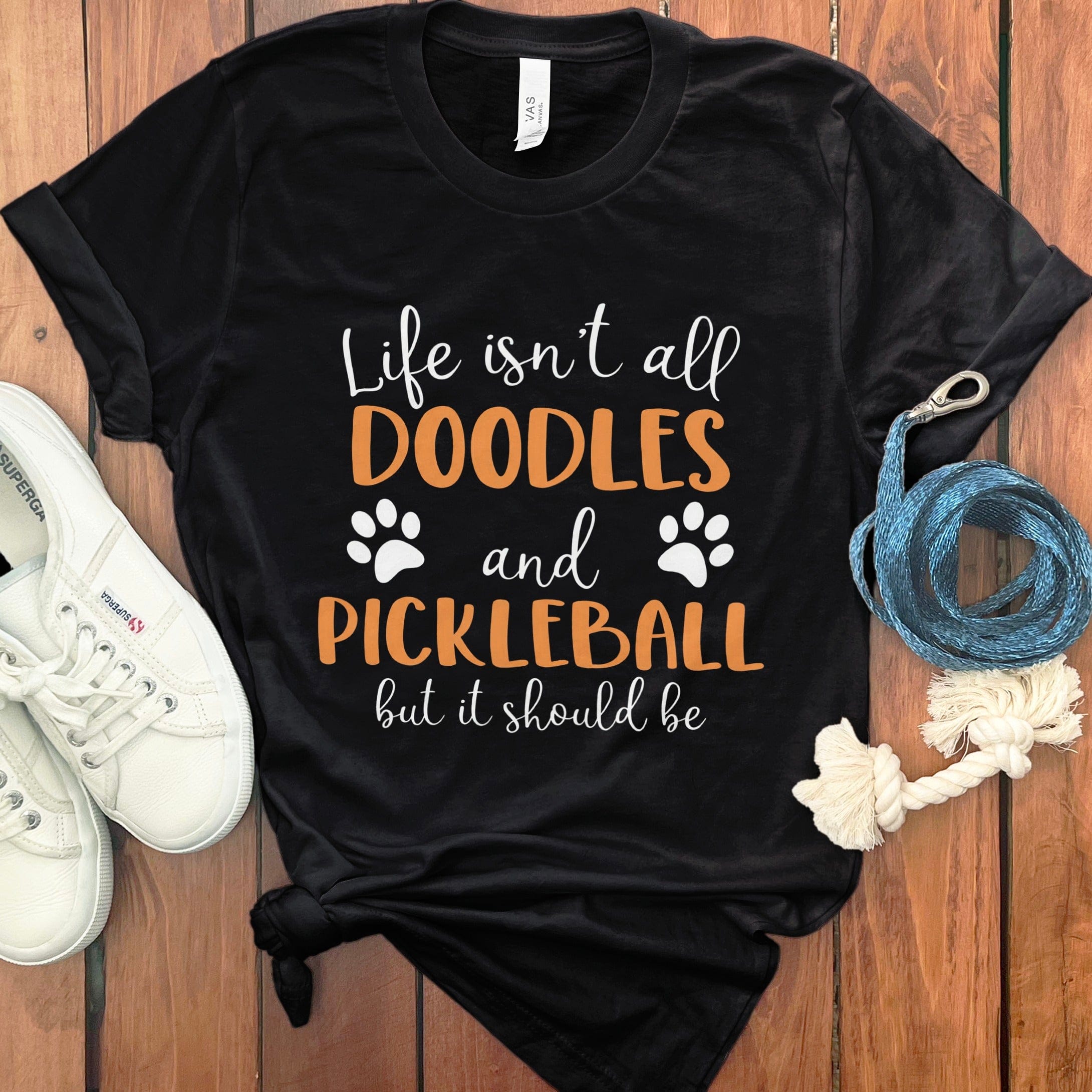Doodles and Pickleball T-Shirt in Black / S by Puppy Jo