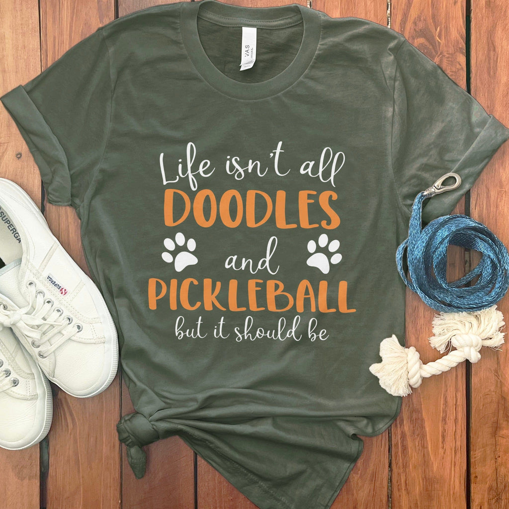 Doodles and Pickleball T-Shirt in Military Green / S by Puppy Jo