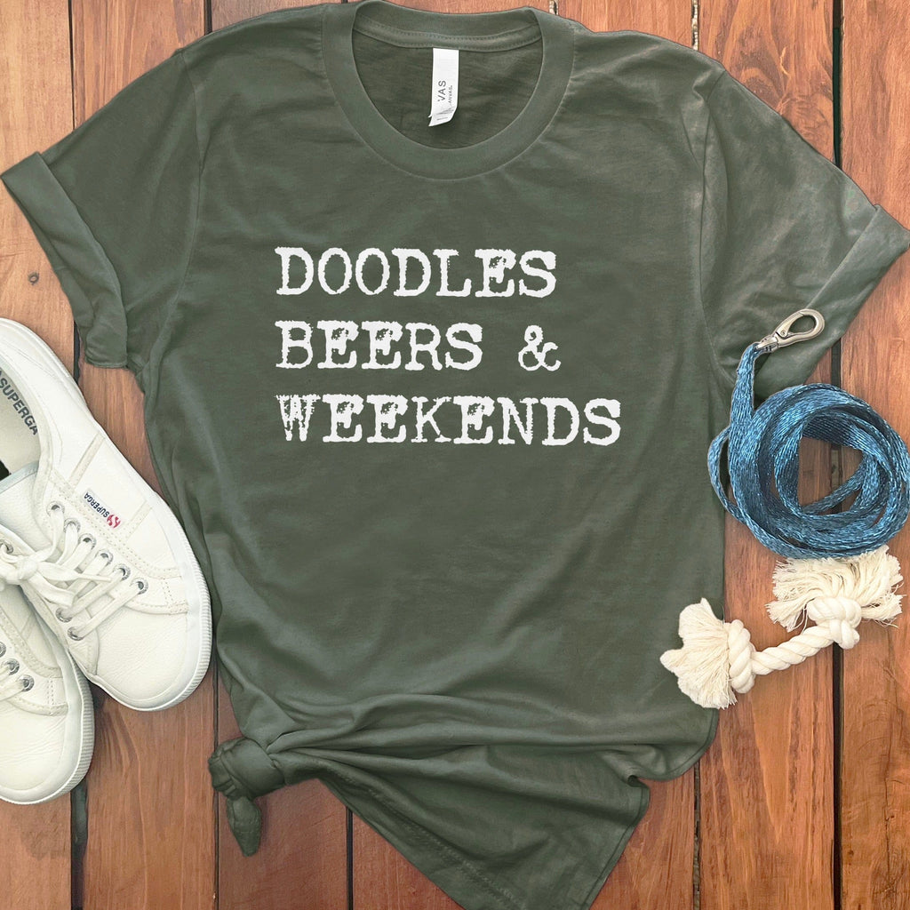 Doodles Beers T-Shirt in Military Green / S by Puppy Jo