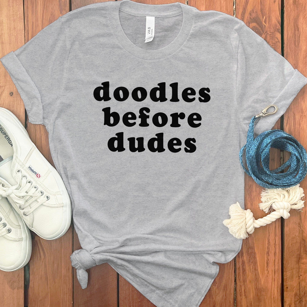 Doodles Before Dudes T-Shirt in Athletic Heather / S by Puppy Jo