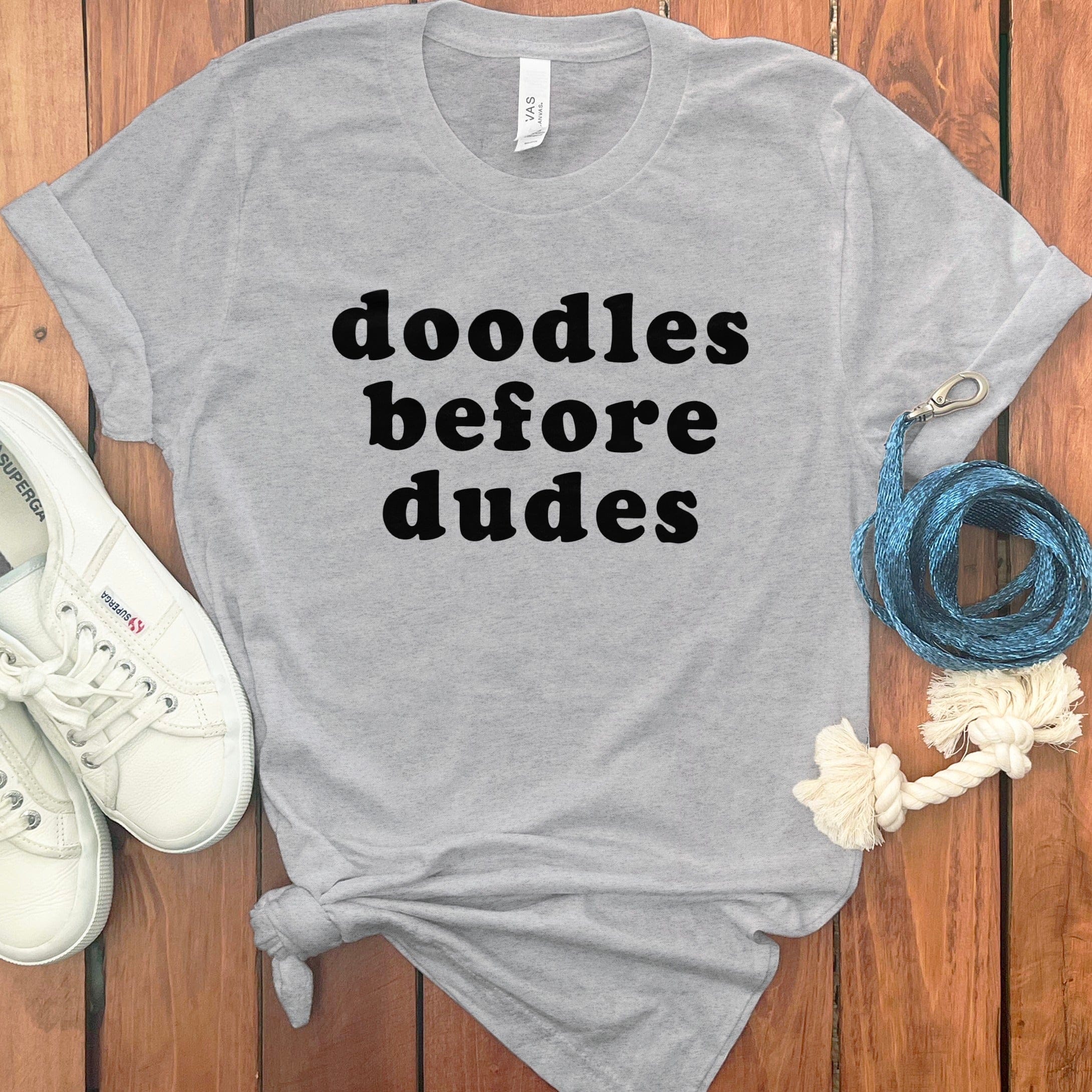 Doodles Before Dudes T-Shirt in Athletic Heather / S by Puppy Jo