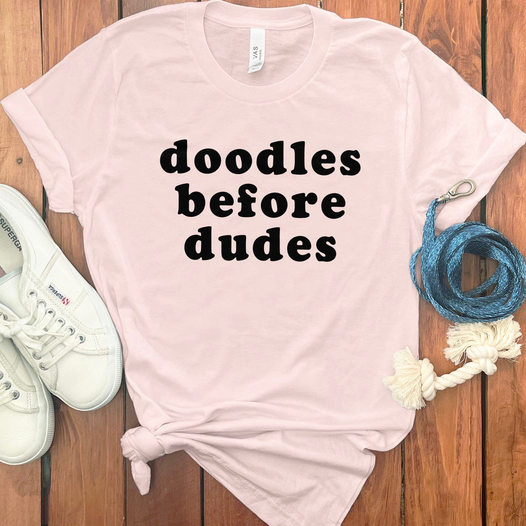 Doodles Before Dudes T-Shirt in Soft Pink / S by Puppy Jo
