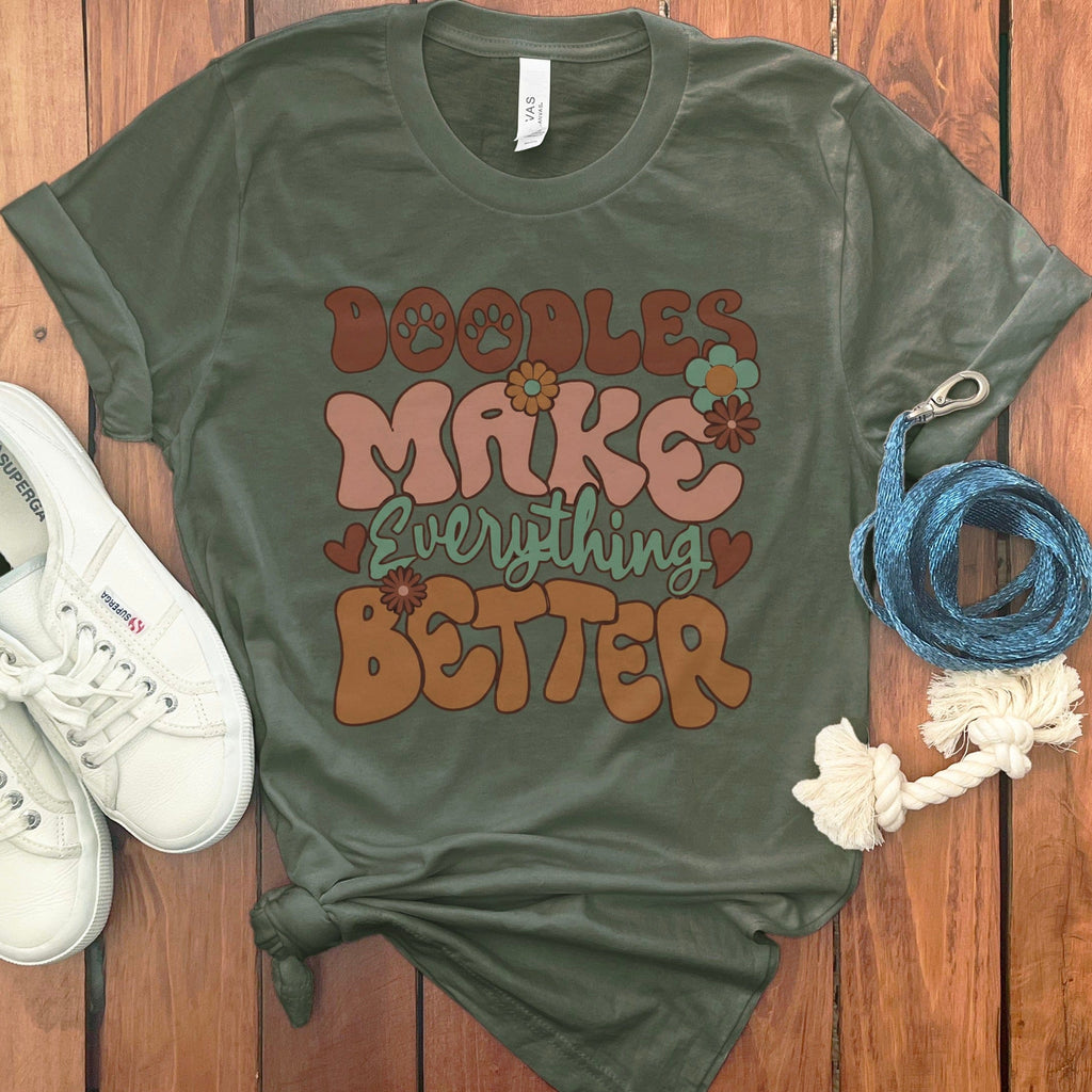 Doodles Better T-Shirt in Military Green / S by Puppy Jo
