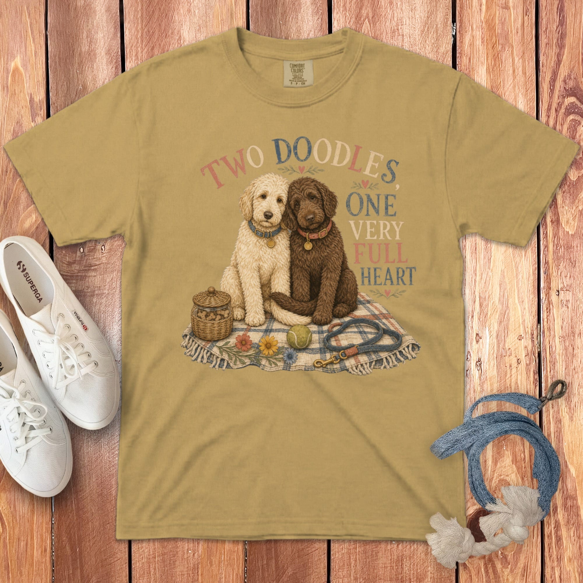 Doodles Full Heart Signature T-Shirt in S / Mustard by Puppy Jo