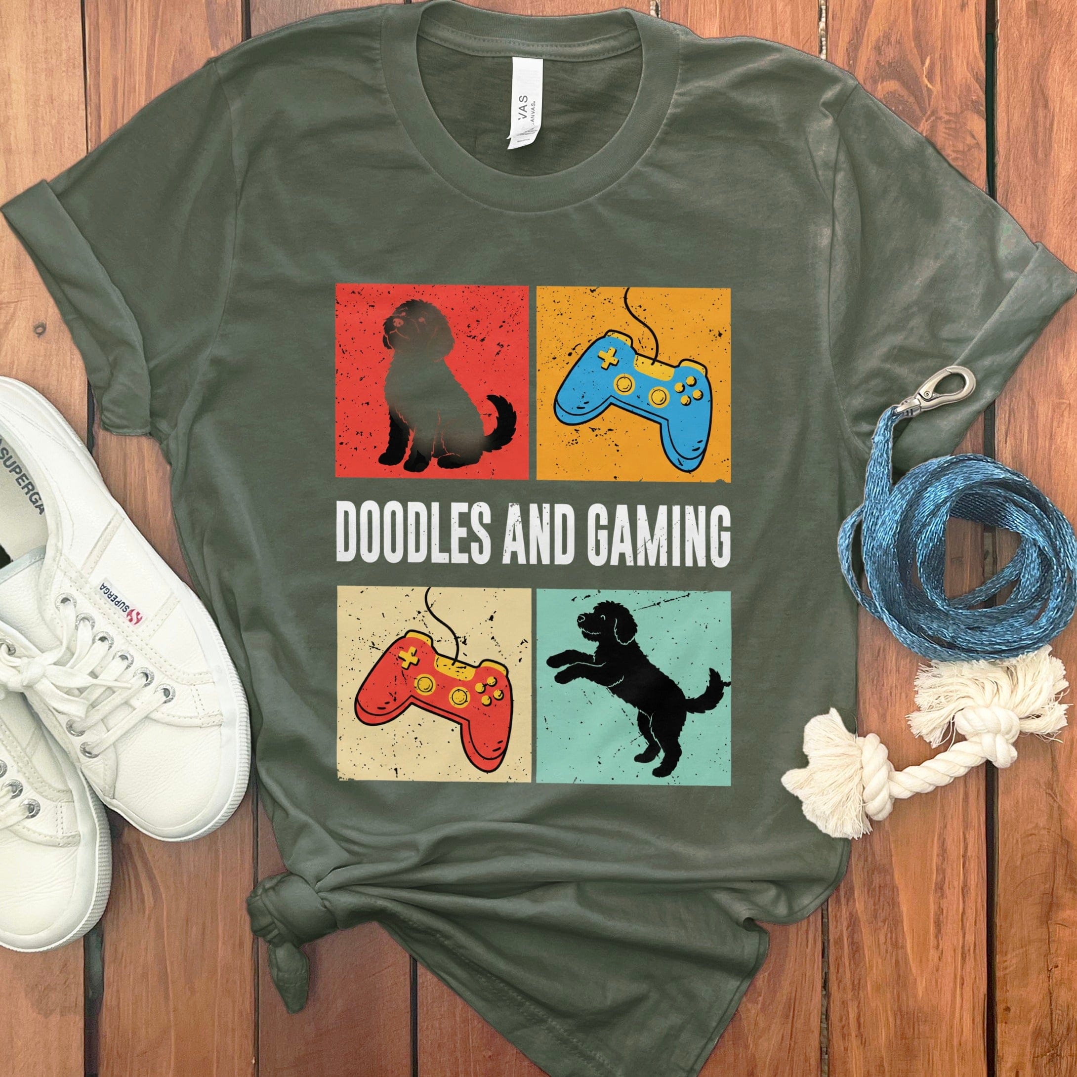 Doodles Gaming T-Shirt in Military Green / S by Puppy Jo