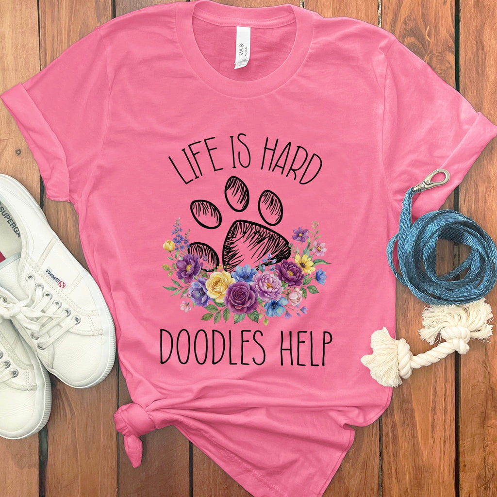 Doodles Help T-Shirt in Charity Pink / S by Puppy Jo