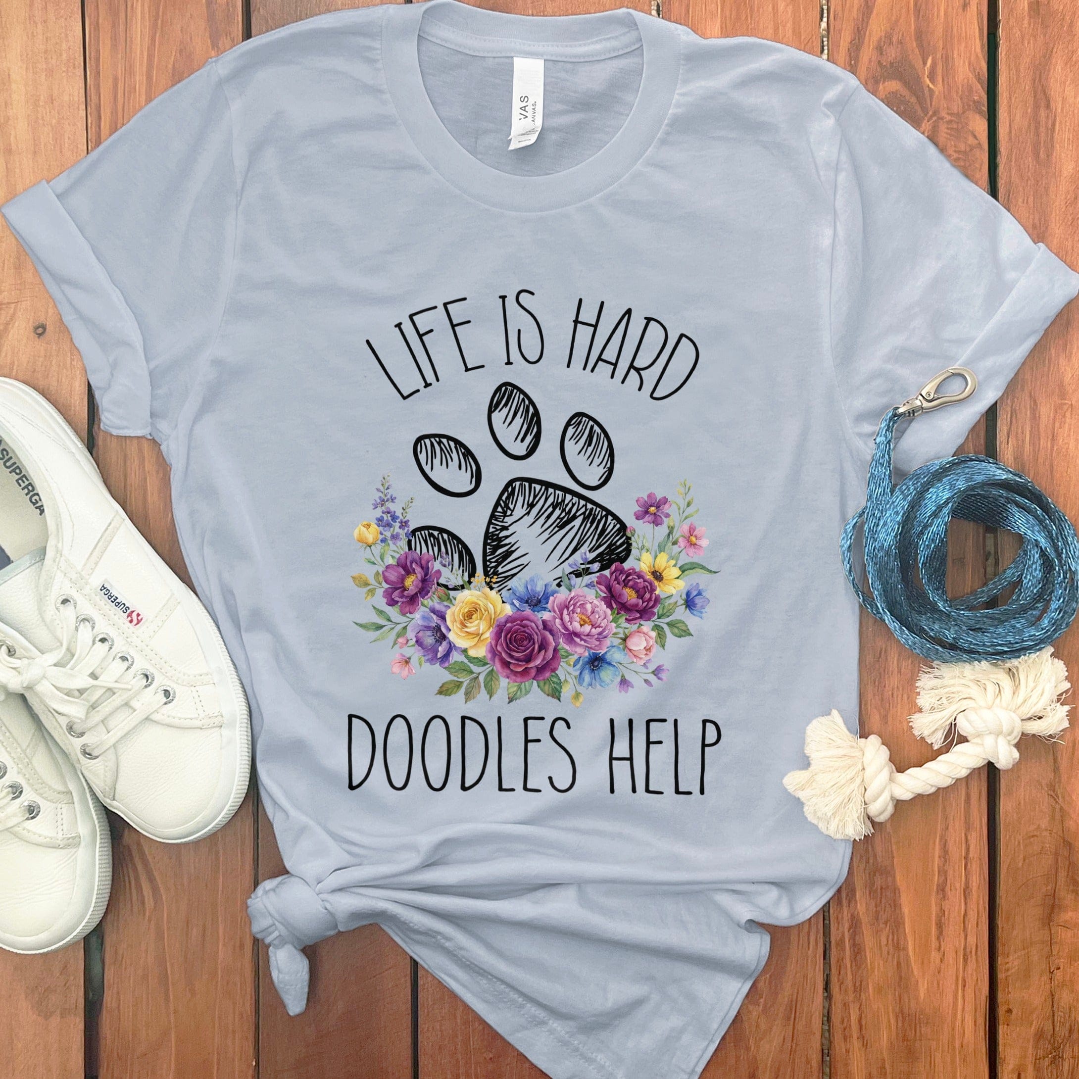 Doodles Help T-Shirt in Light Blue / S by Puppy Jo