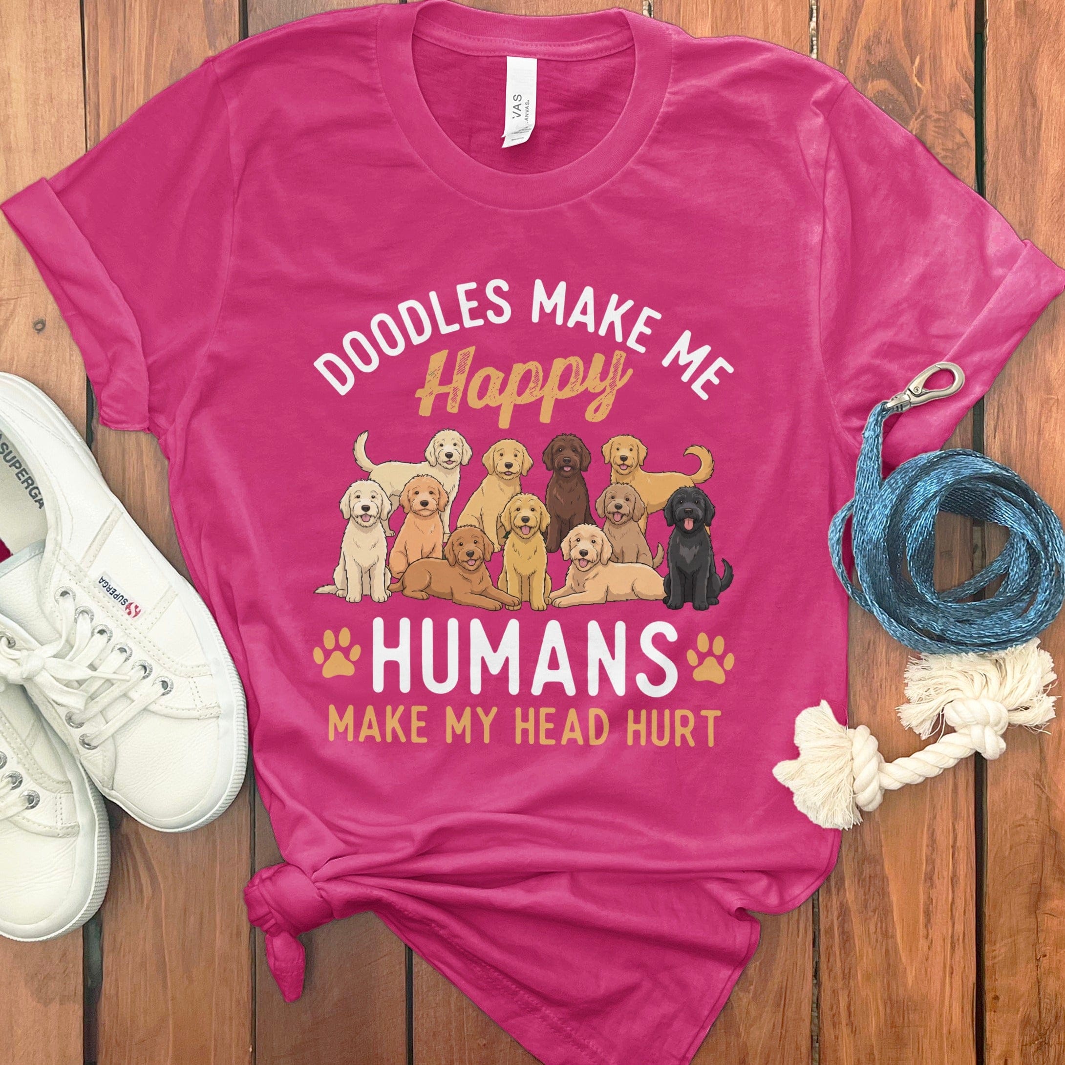 Doodles Make Me Happy T-Shirt in Charity Pink / S by Puppy Jo