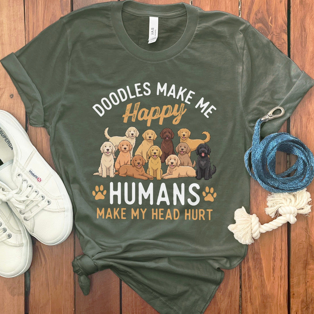 Doodles Make Me Happy T-Shirt in Military Green / S by Puppy Jo