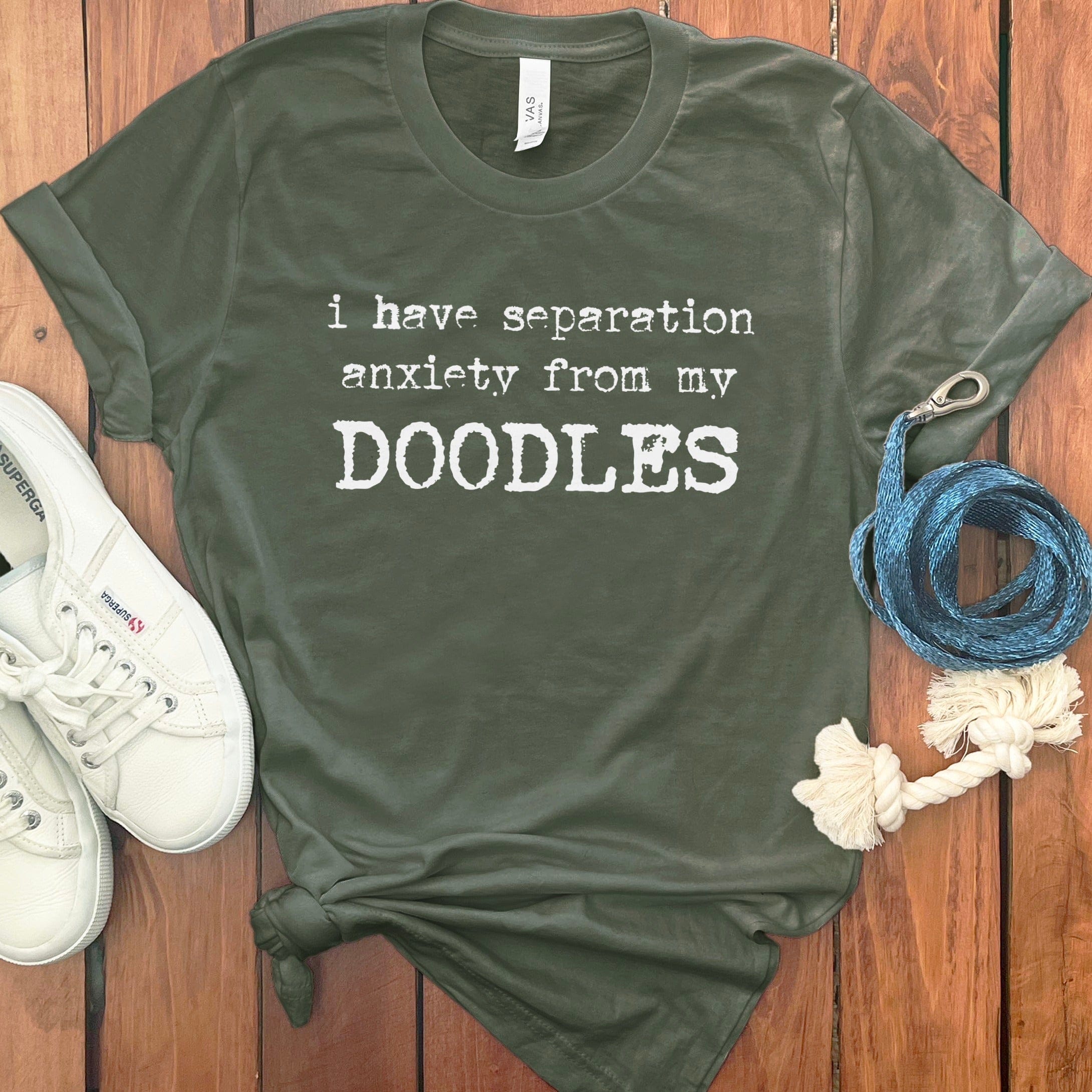 Doodles Separation T-Shirt in Military Green / S by Puppy Jo