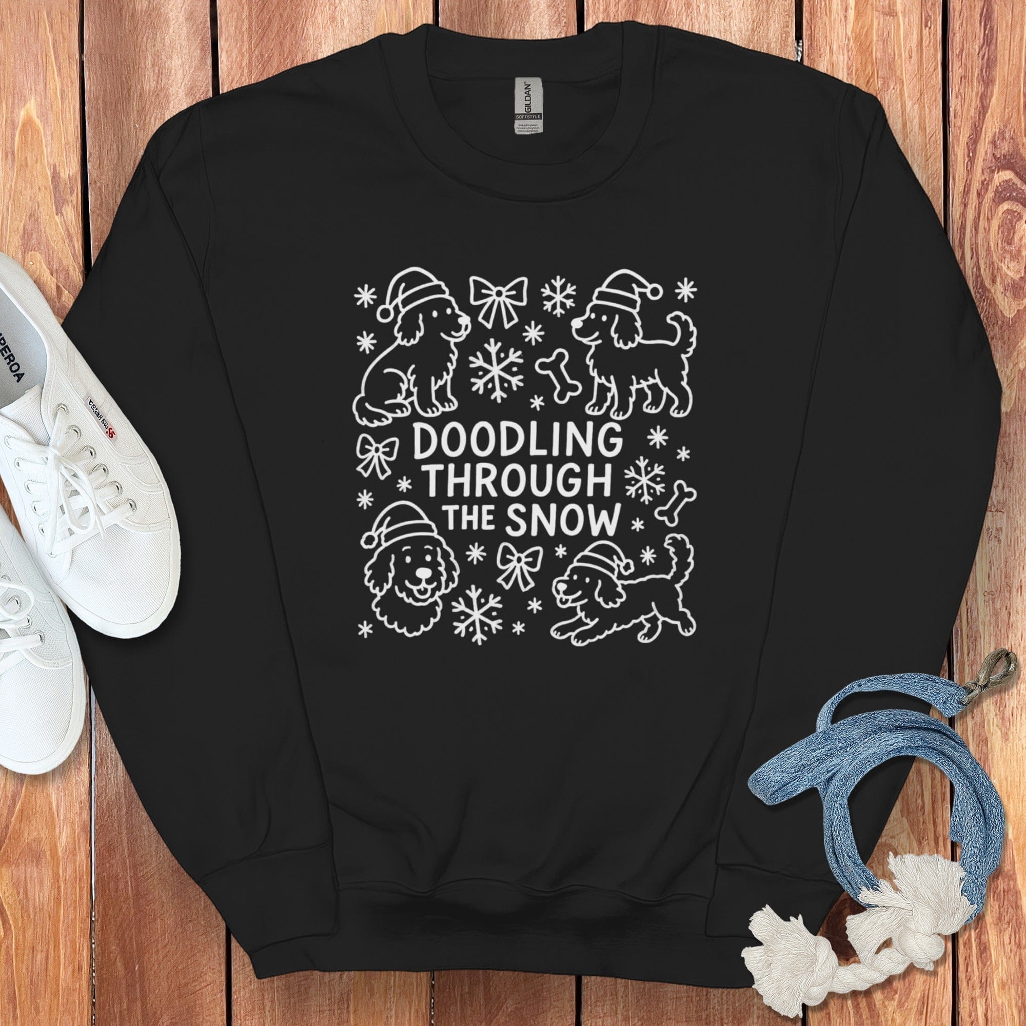 Doodling Snow Graphic Sweatshirt in Black / S by Puppy Jo