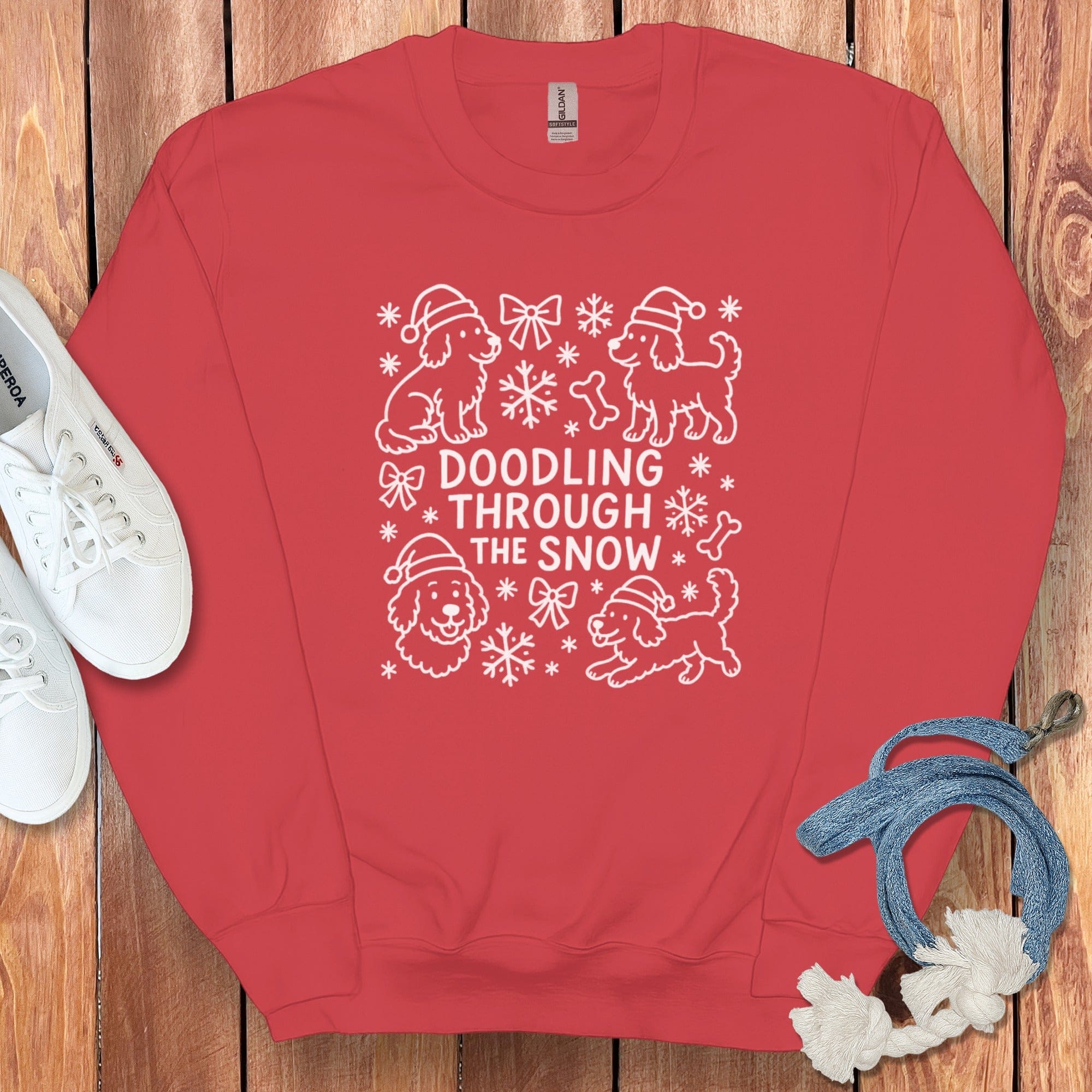 Doodling Snow Graphic Sweatshirt in Red / S by Puppy Jo