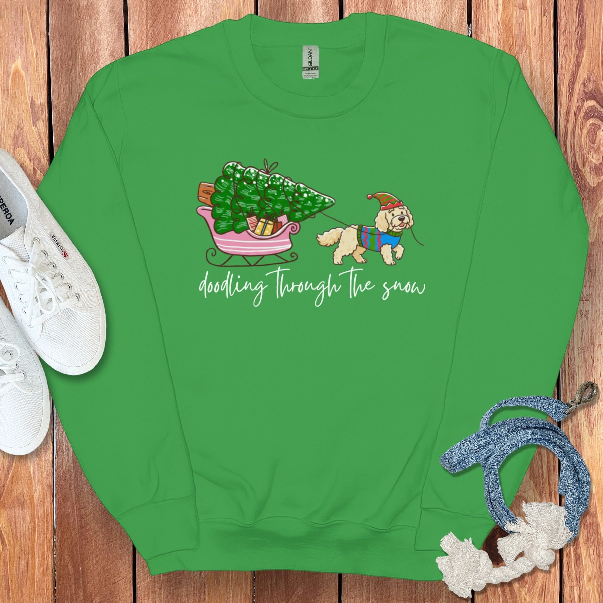 Doodling Through the Snow Sweatshirt in Irish Green / S by Puppy Jo