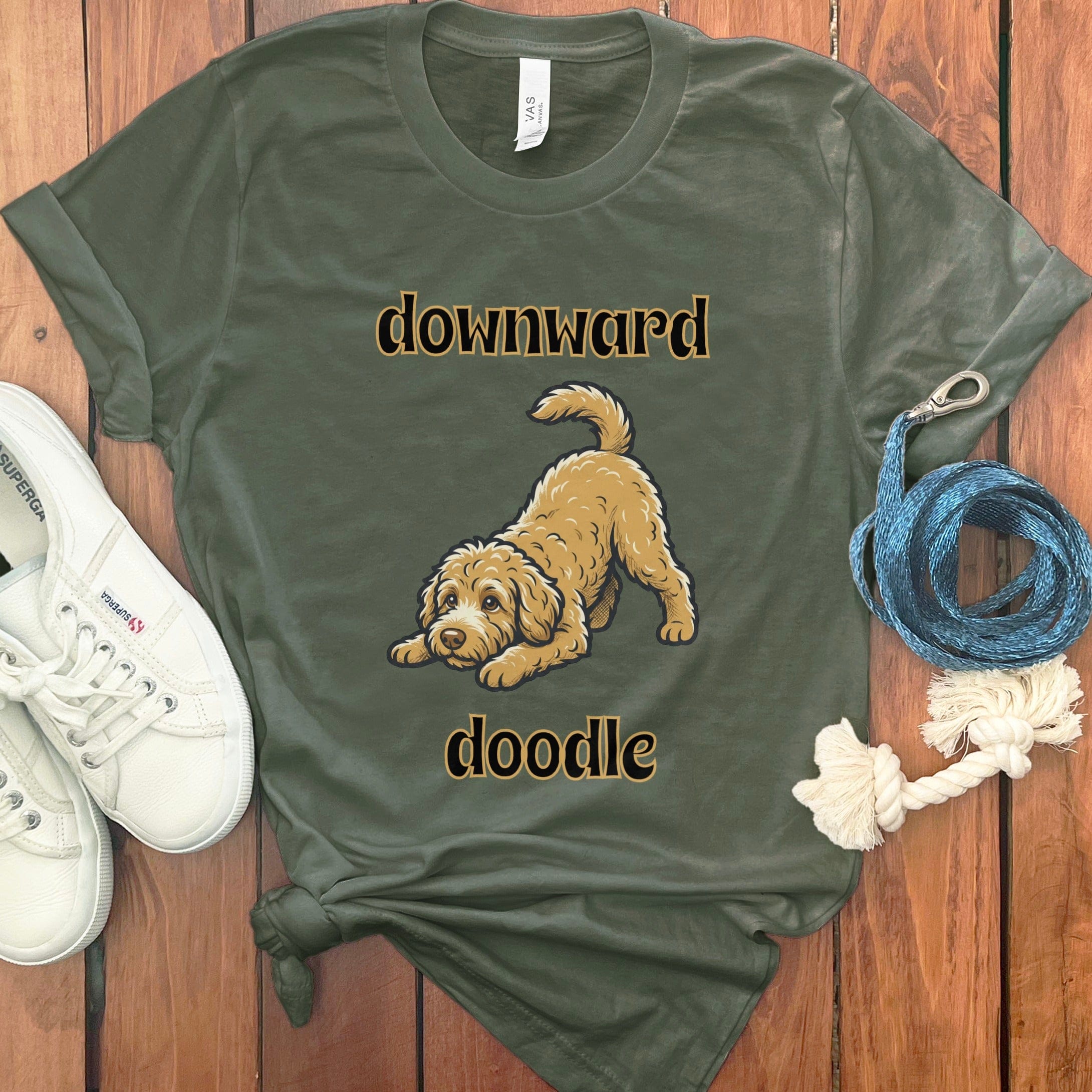 Downward Doodle T-Shirt in Military Green / S by Puppy Jo