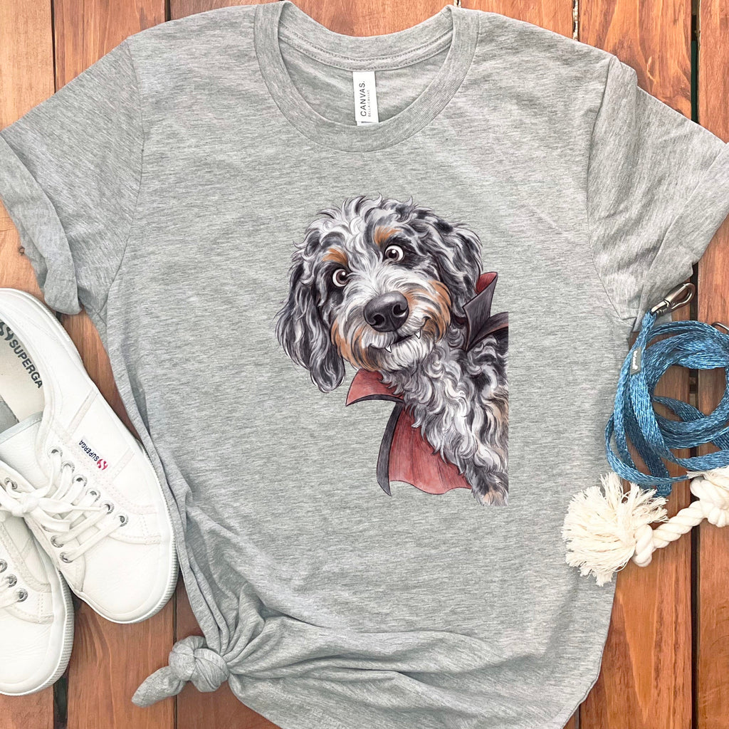 Dracula Aussiedoodle T-Shirt in Athletic Heather / S by Puppy Jo