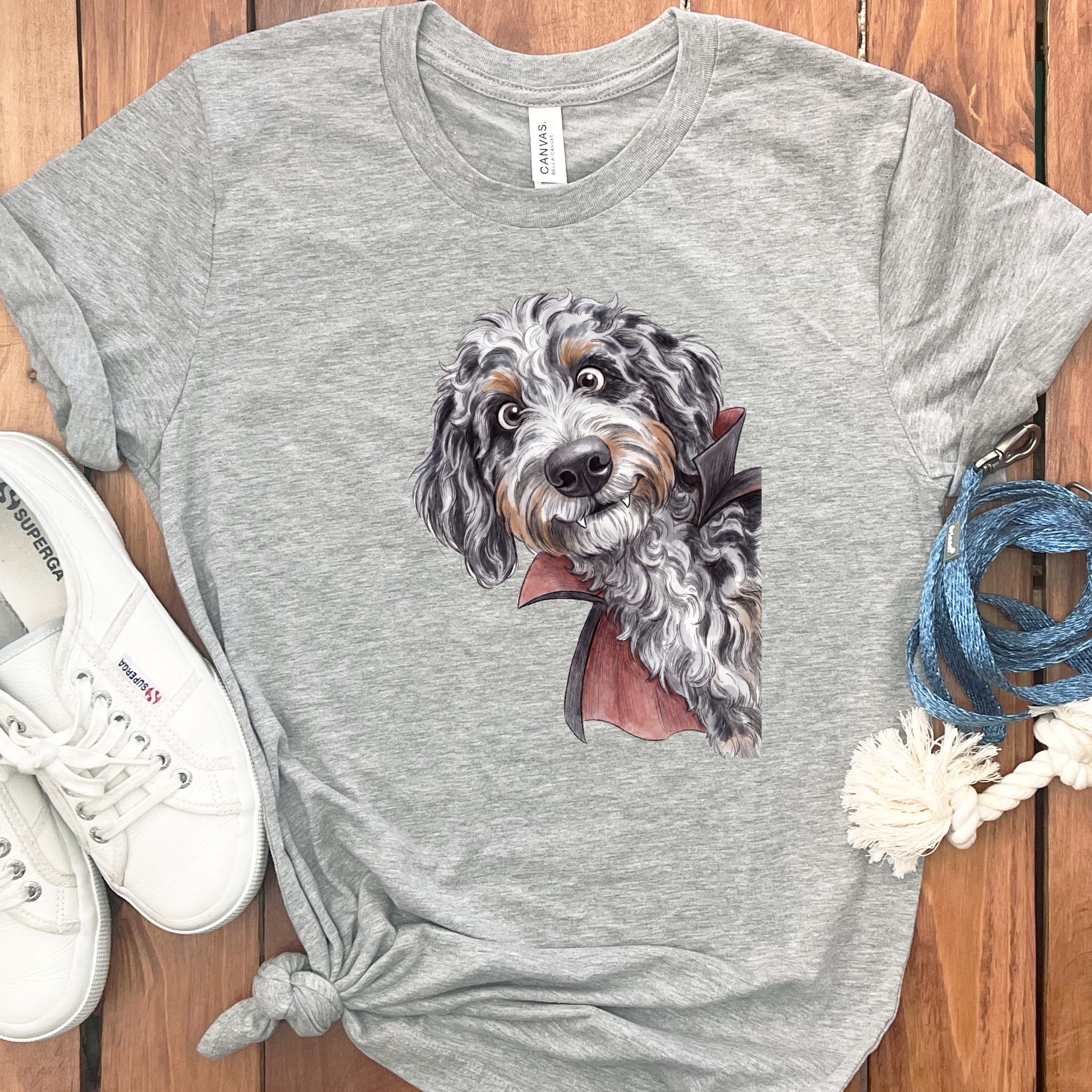 Dracula Aussiedoodle T-Shirt in Athletic Heather / S by Puppy Jo