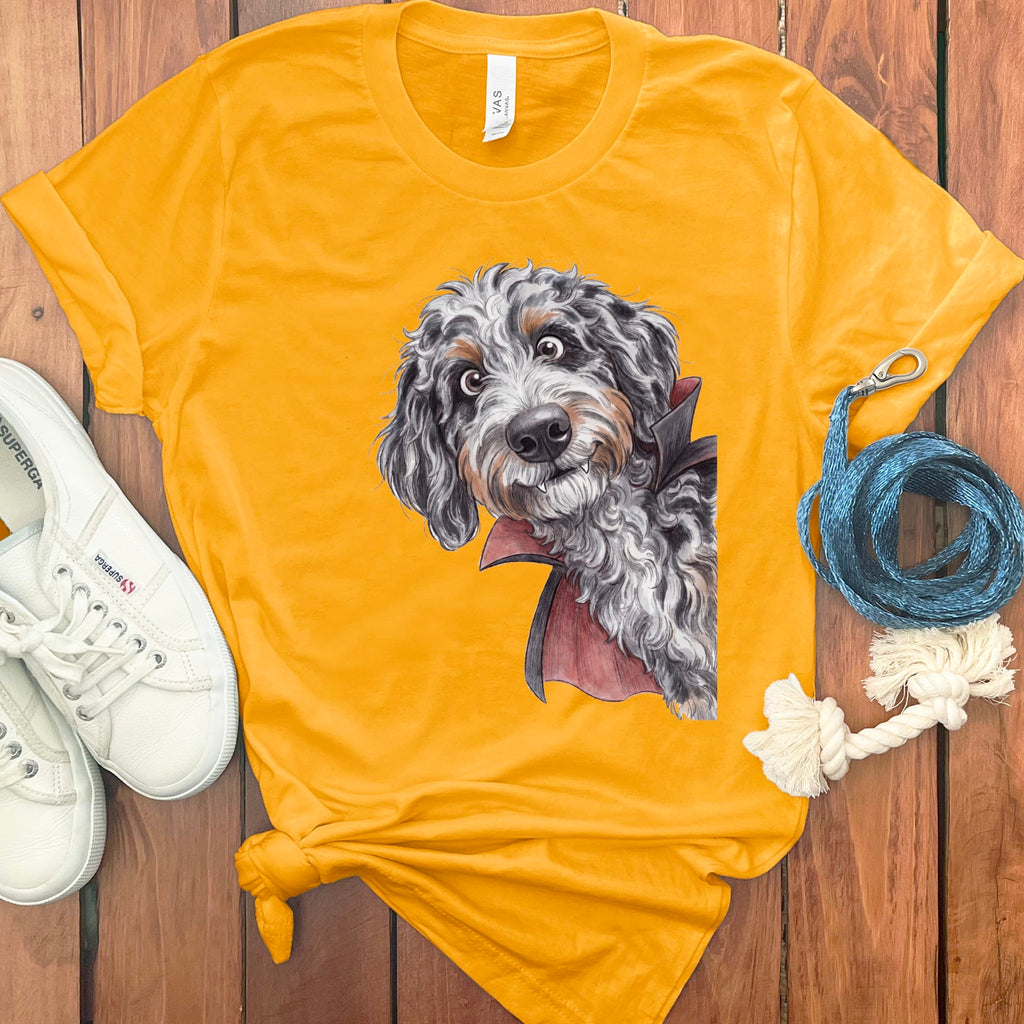 Dracula Aussiedoodle T-Shirt in Gold / S by Puppy Jo