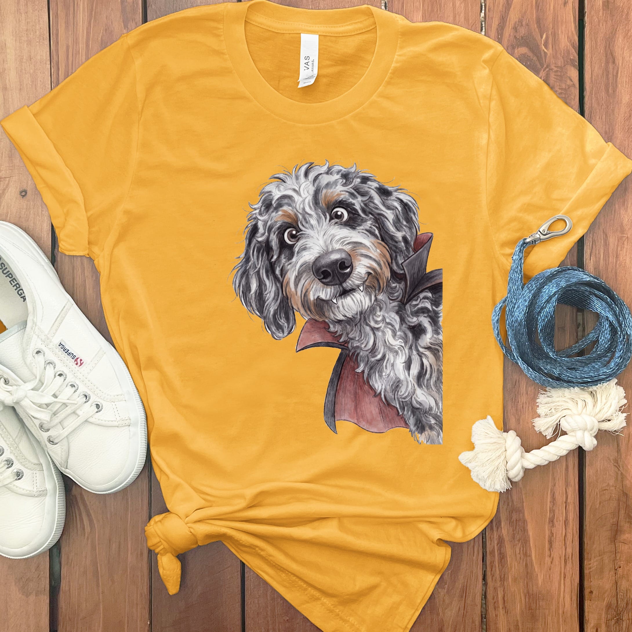 Dracula Aussiedoodle T-Shirt in Gold / S by Puppy Jo
