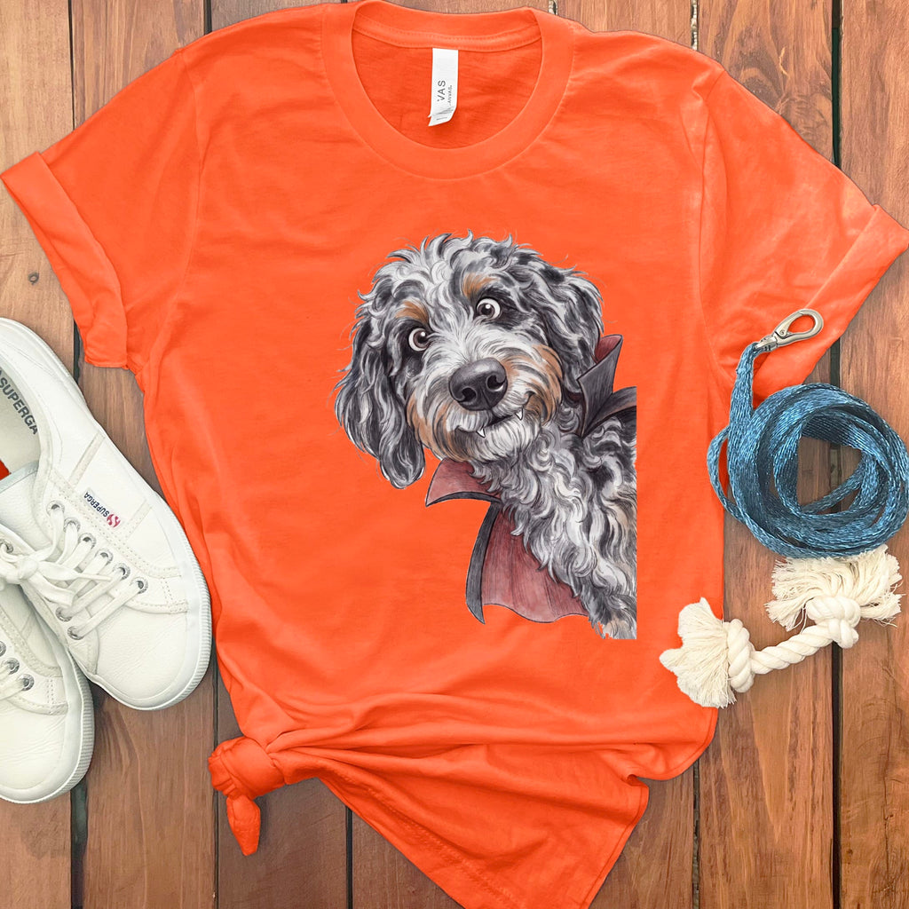 Dracula Aussiedoodle T-Shirt in Orange / S by Puppy Jo