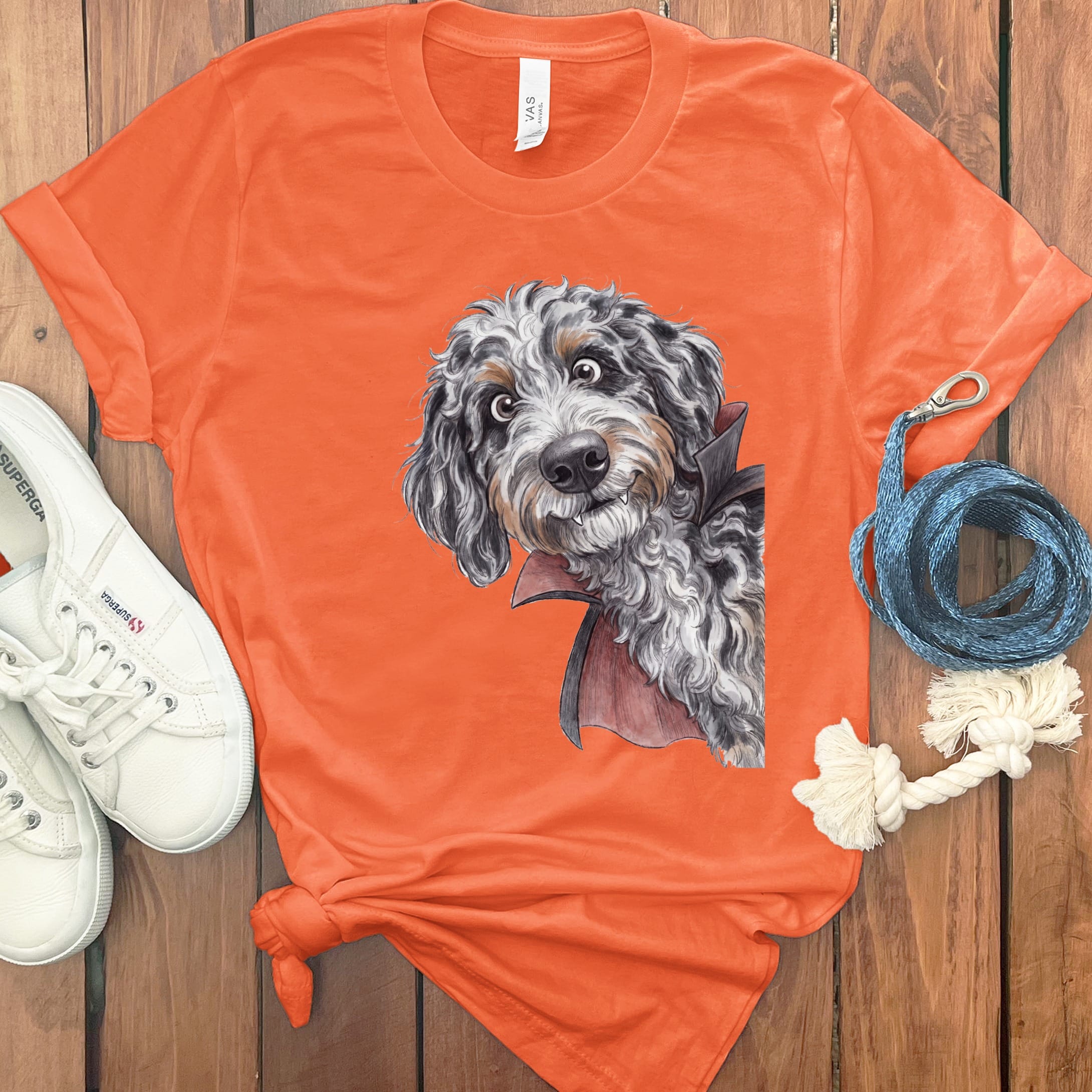 Dracula Aussiedoodle T-Shirt in Orange / S by Puppy Jo