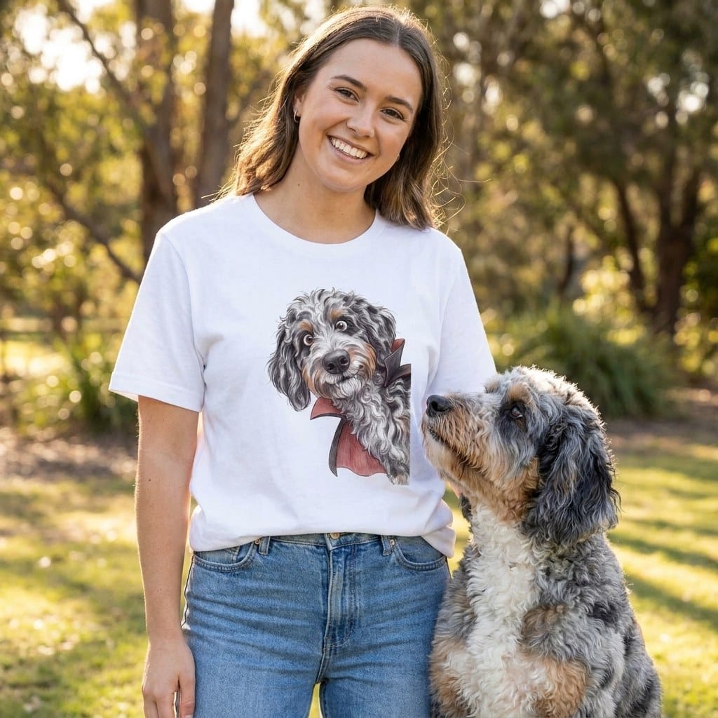 Dracula Aussiedoodle T-Shirt in by Puppy Jo