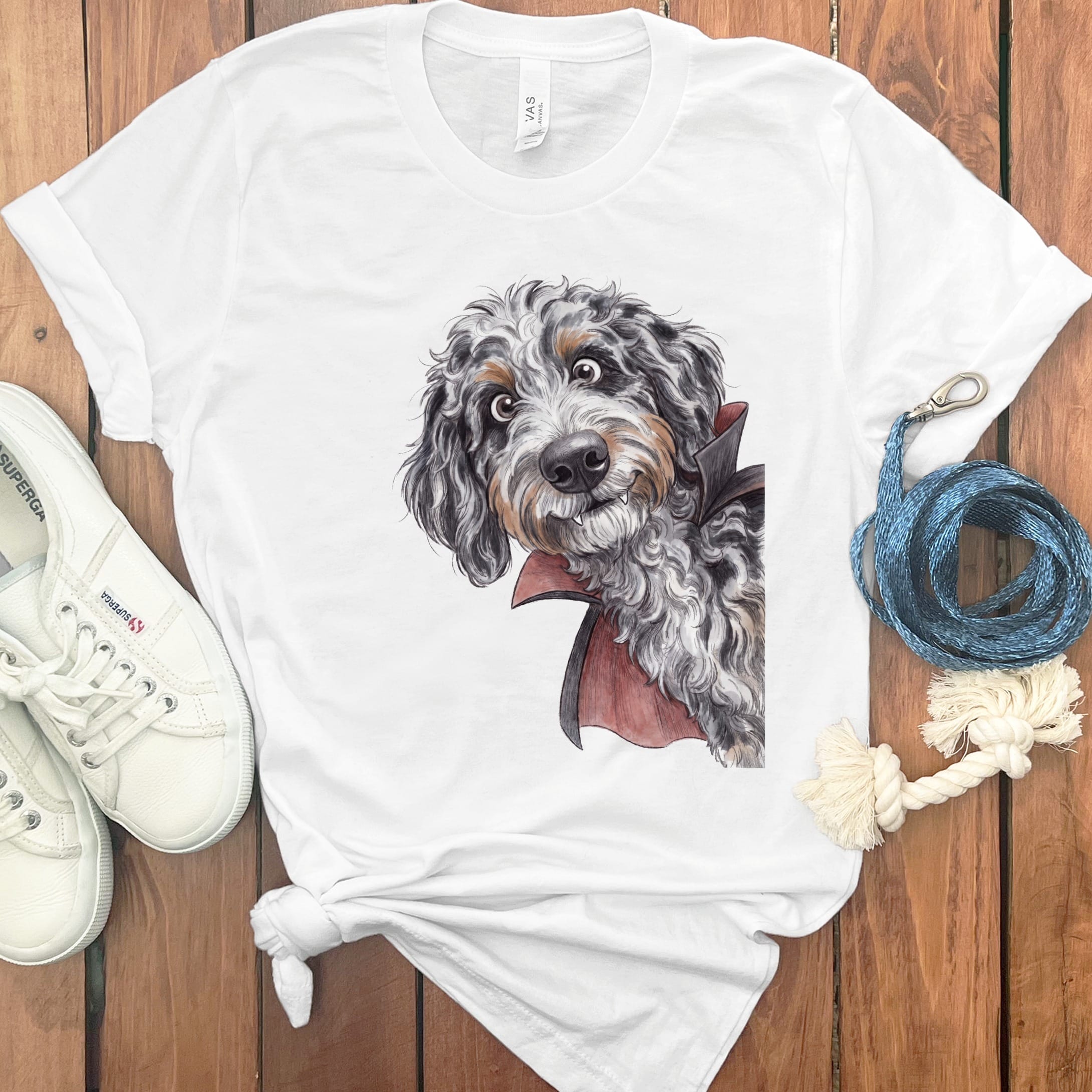 Dracula Aussiedoodle T-Shirt in White / S by Puppy Jo