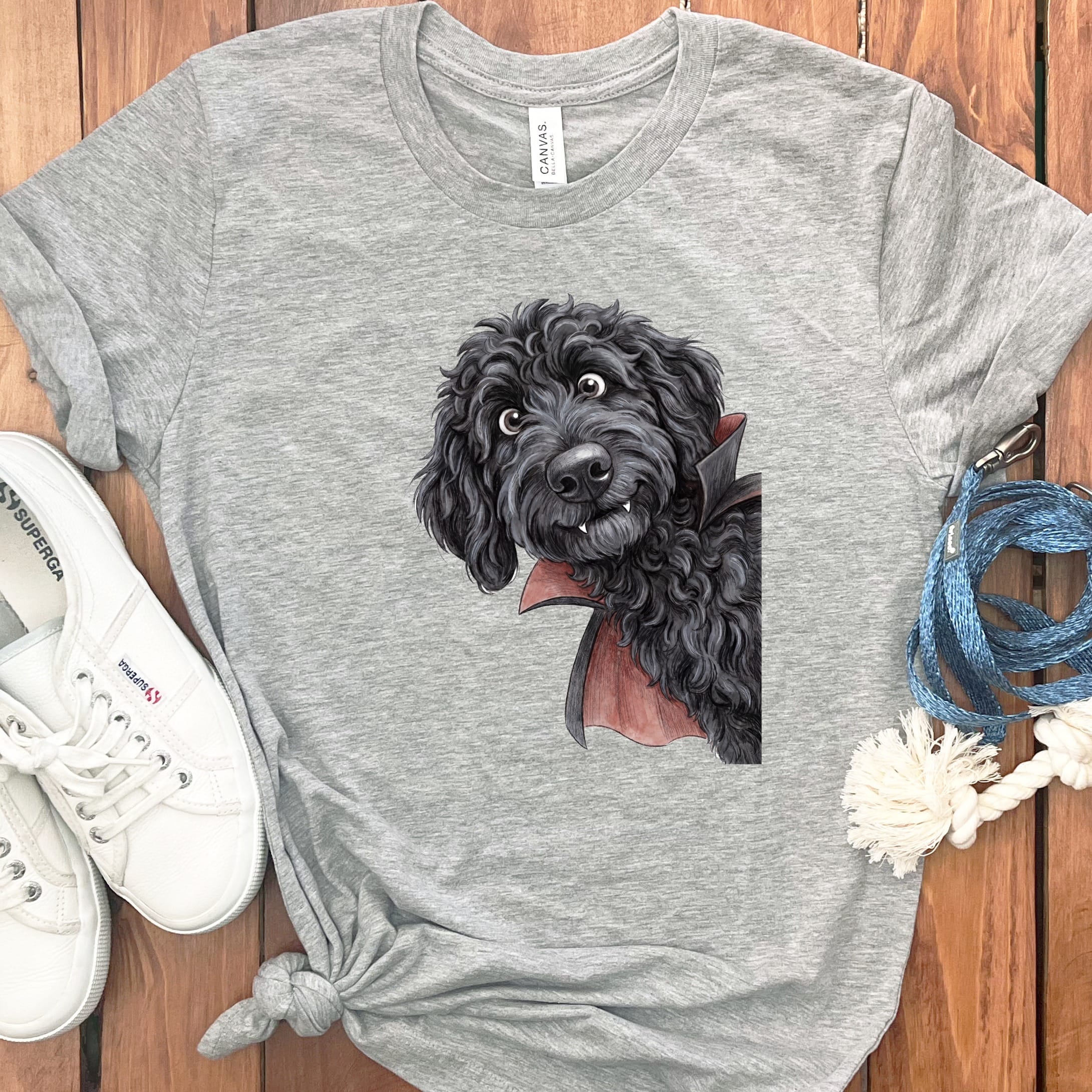 Dracula Black Goldendoodle T-Shirt in Athletic Heather / M by Puppy Jo