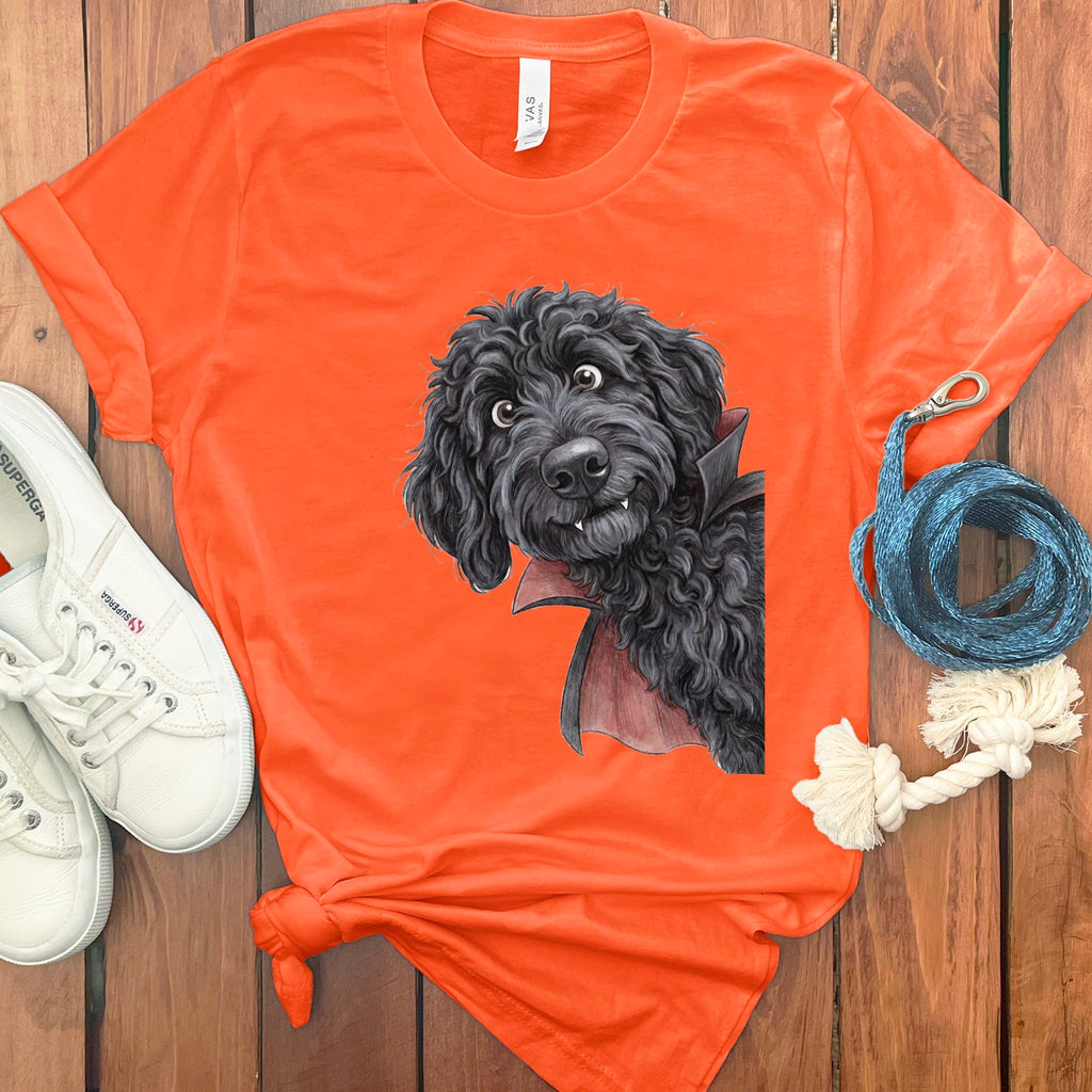 Dracula Black Goldendoodle T-Shirt in Orange / S by Puppy Jo