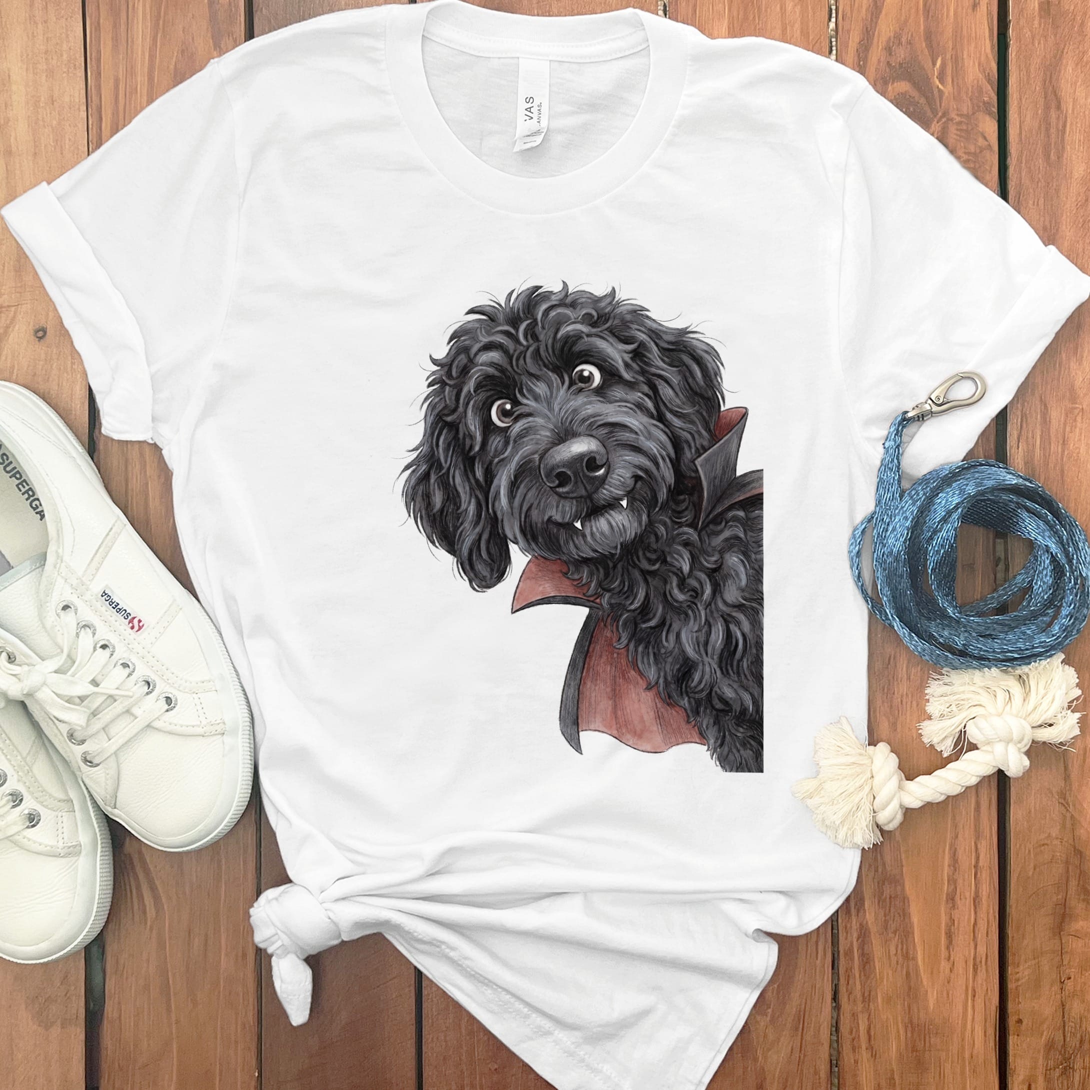 Dracula Black Goldendoodle T-Shirt in White / M by Puppy Jo