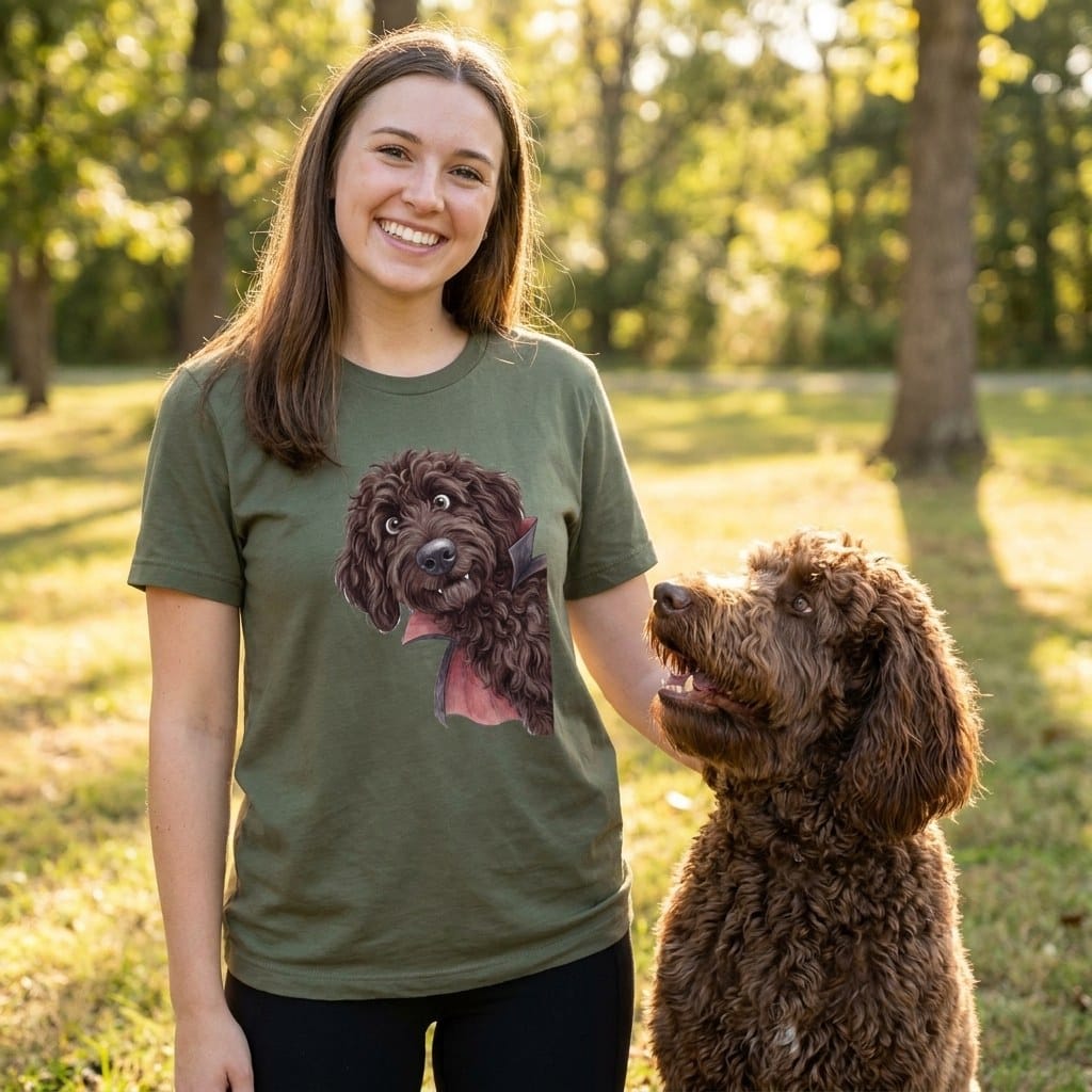 Dracula Chocolate Goldendoodle T-Shirt in by Puppy Jo