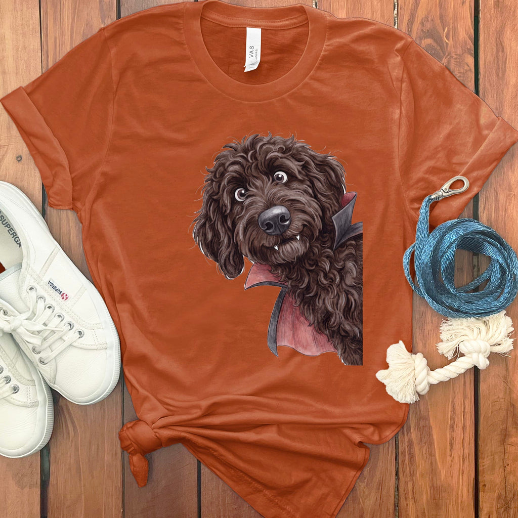 Dracula Chocolate Goldendoodle T-Shirt in S / Autumn by Puppy Jo