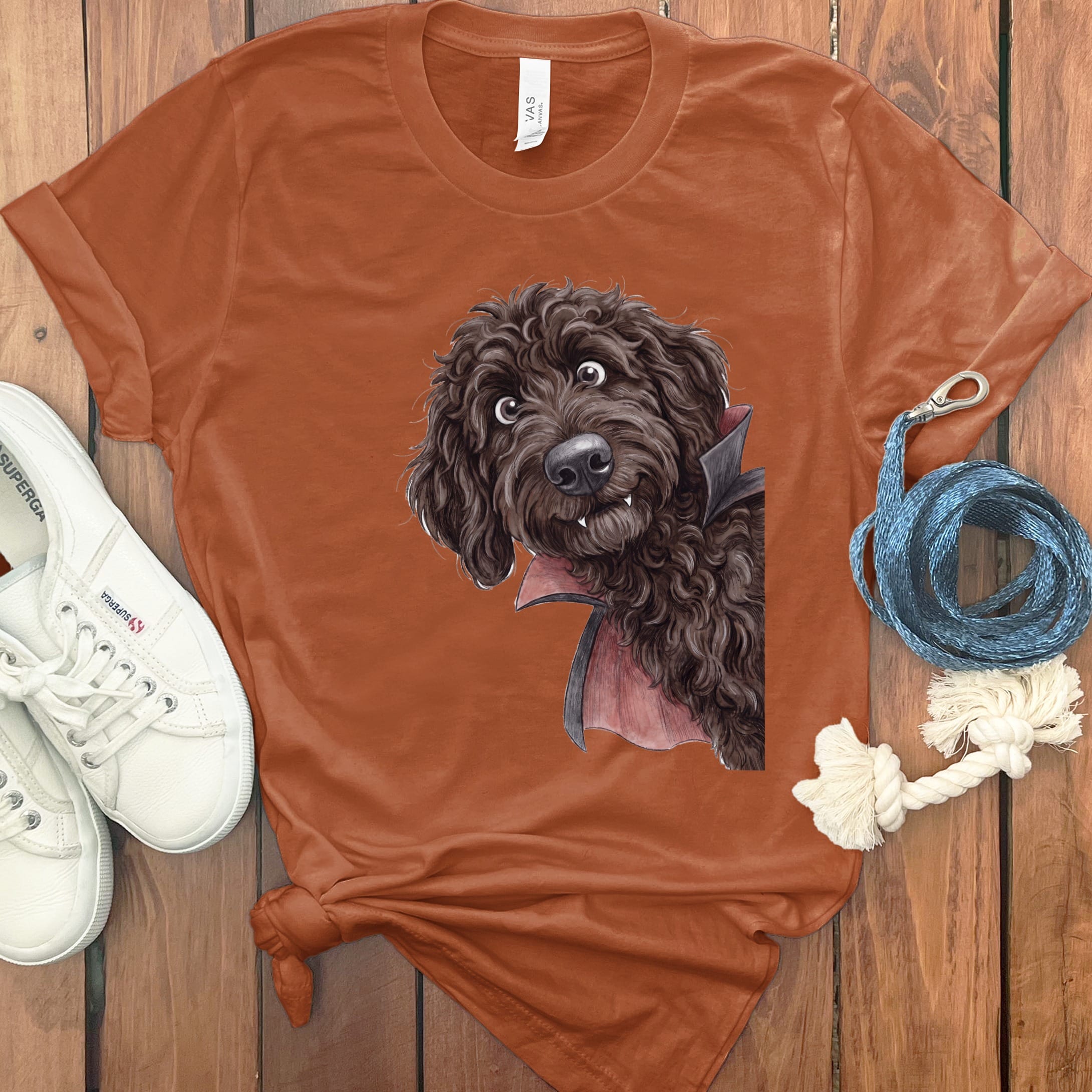 Dracula Chocolate Goldendoodle T-Shirt in S / Autumn by Puppy Jo