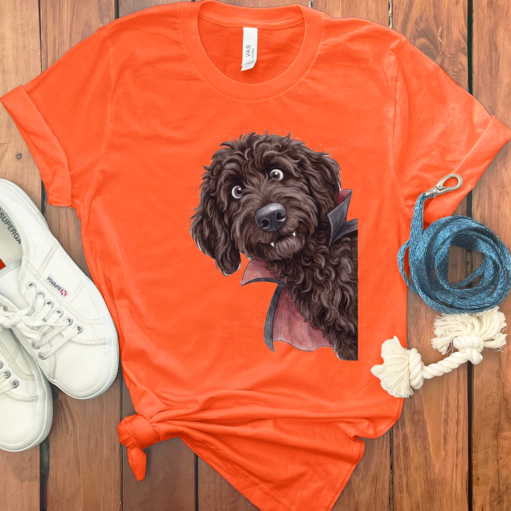 Dracula Chocolate Goldendoodle T-Shirt in S / Orange by Puppy Jo
